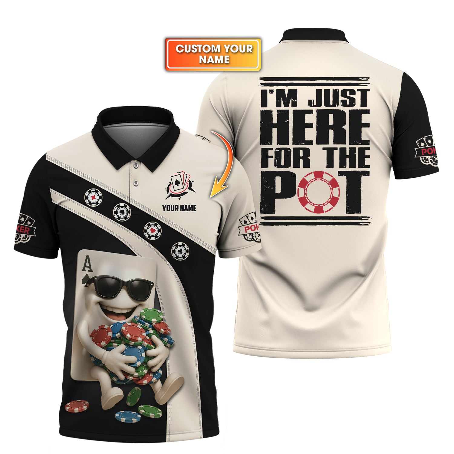 Funny Poker Shirts, I'M JUST HERE FOR THE POT Shirt, Custom Poker Polos For Men, Gifts For Poker Lovers