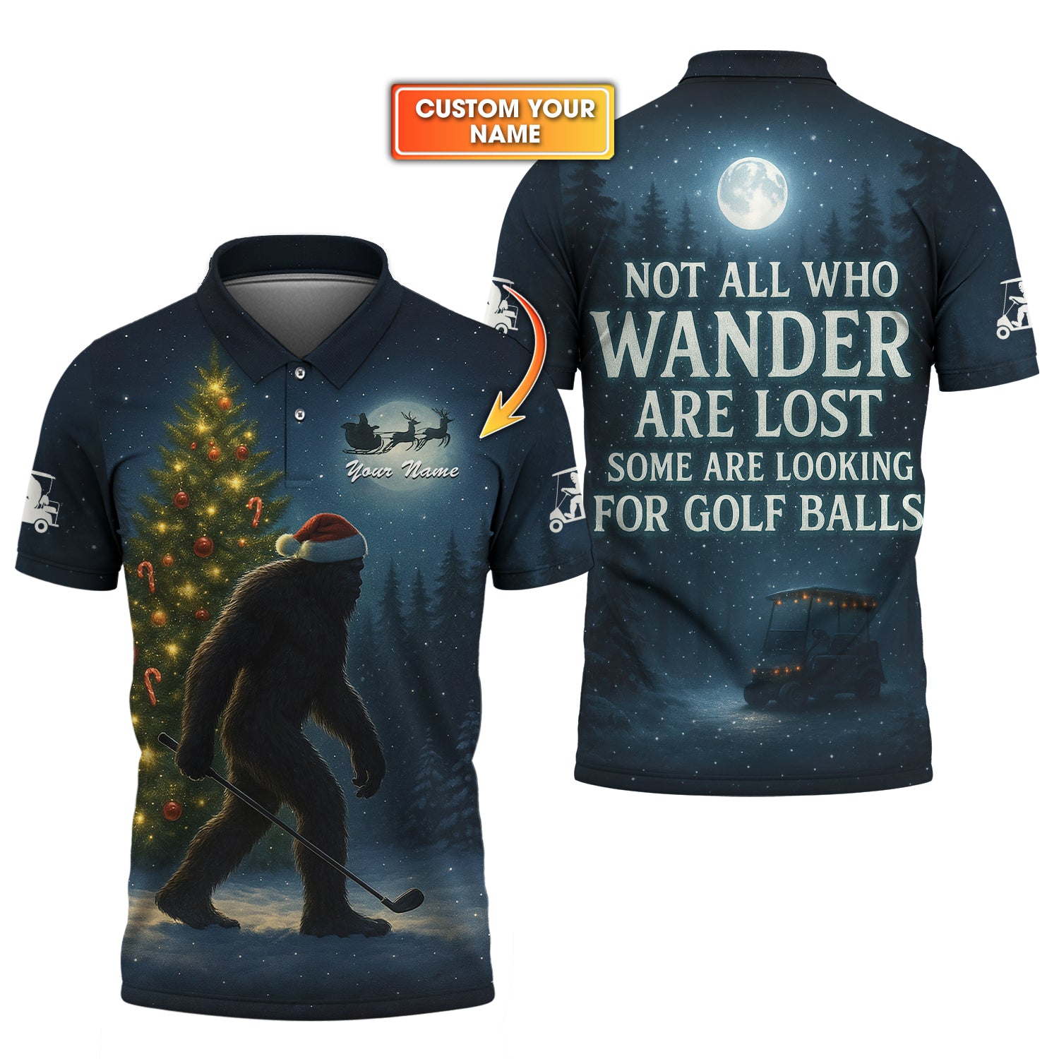 Personalized Christmas Golf Shirt, Bigfoot Christmas Shirt For Golfer, Crazy Golf Shirt For Men