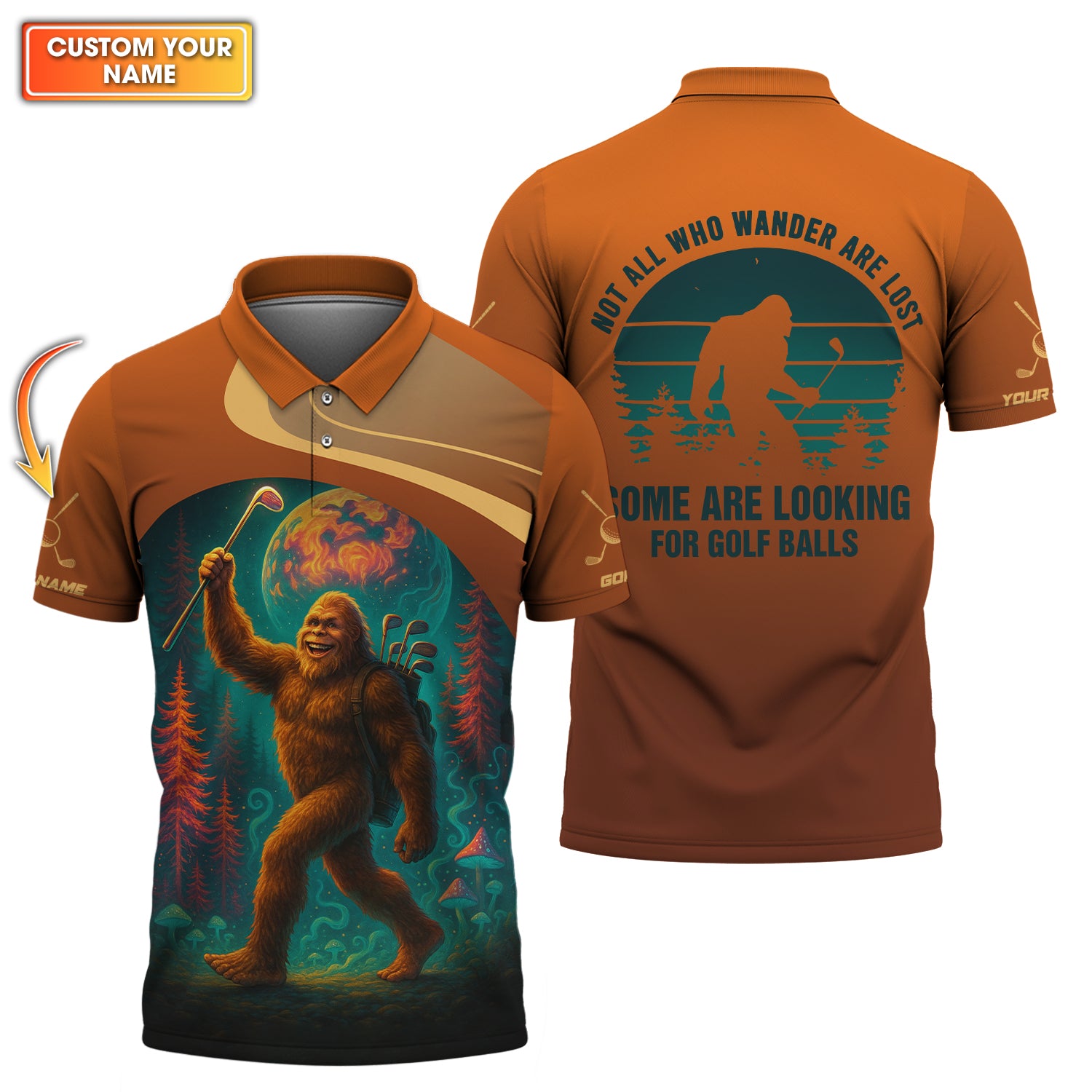 Custom Name Bigfoot Golf Shirt, Funny  Golf Shirts, Men Golf Gift