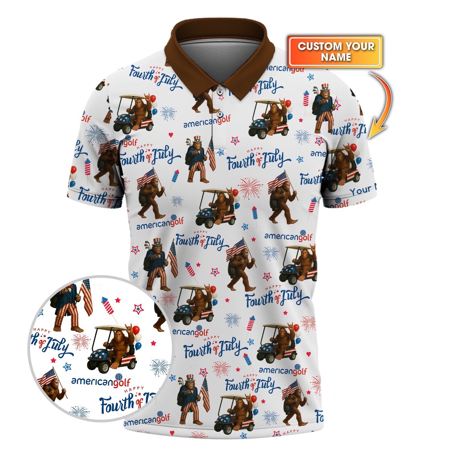 Fourth of July Golf Shirt – Bigfoot Golf Shirt with American Flag – Patriotic Golf Polo for Golfers
