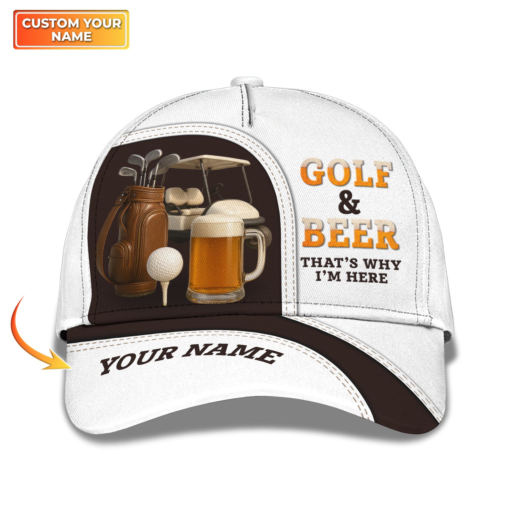 Golf and Beer Custom Hat, That’s Why I’m Here Classic Cap, Personalized Golf Hat for Men, Funny Beer Golf Gift for Him