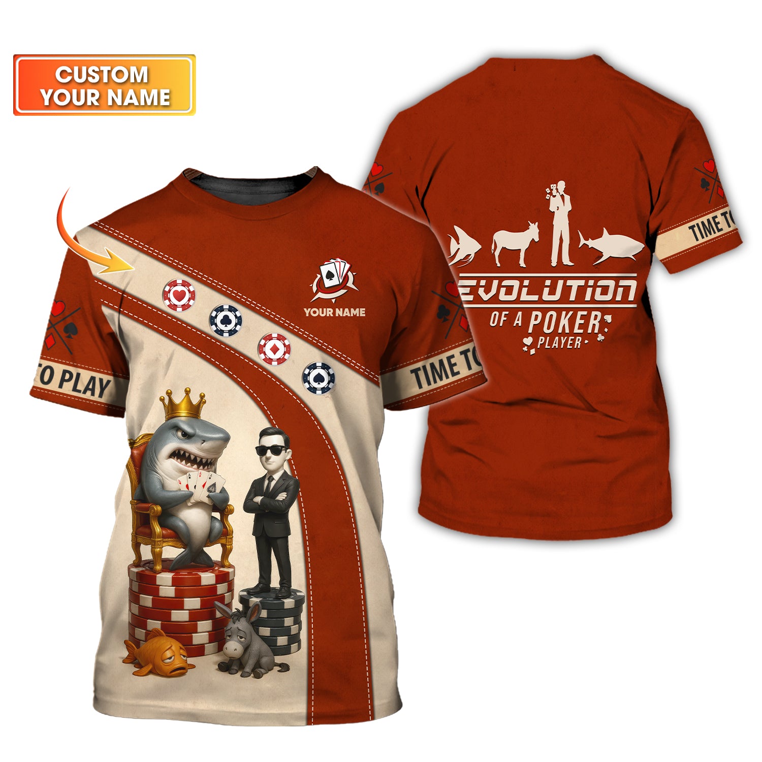 Poker T Shirt, Evolution of a Poker Player Tee Custom Funny Shark & Donkey Design