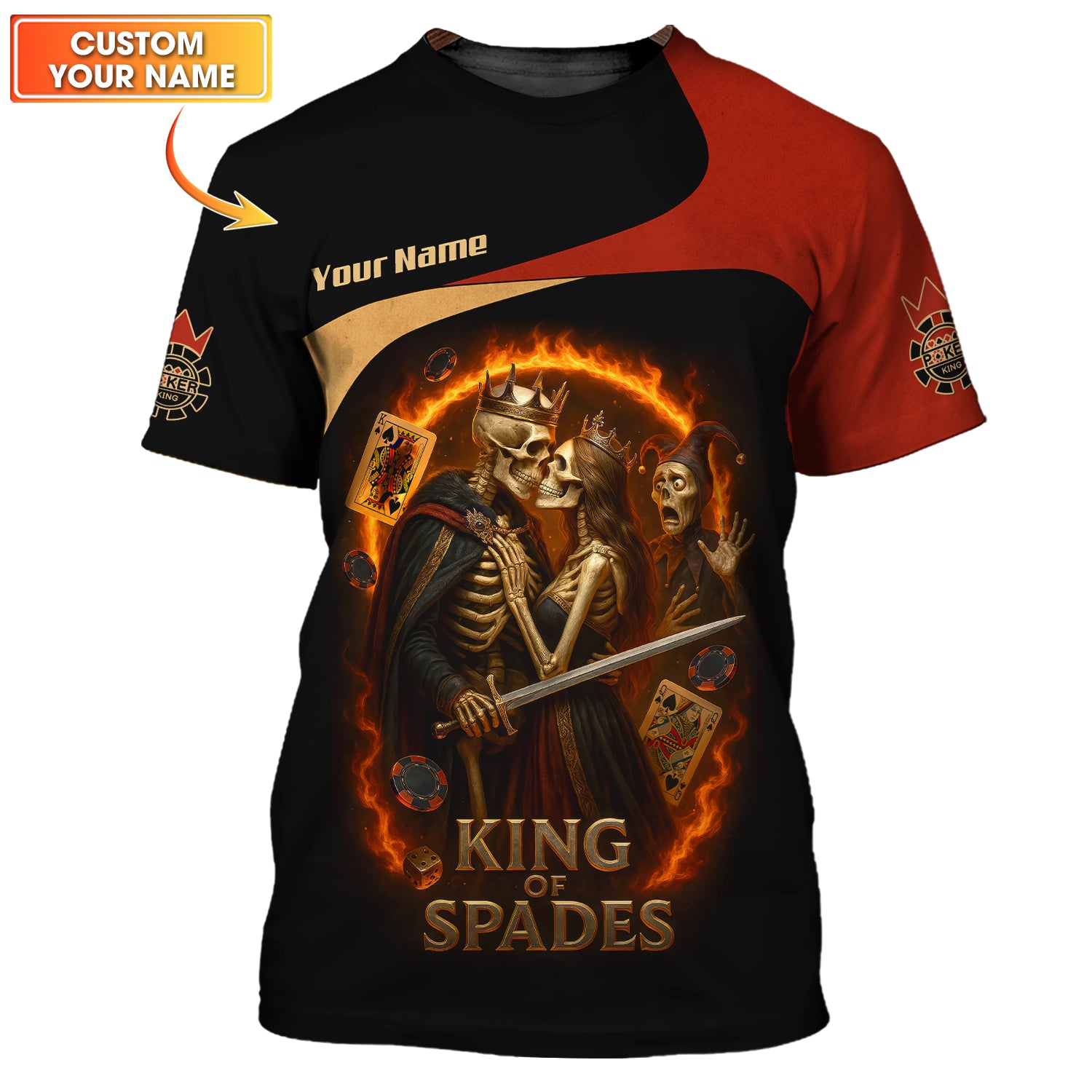 Custom Poker Shirt King of Spades Skeleton Tee, Gifts Poker Team Players