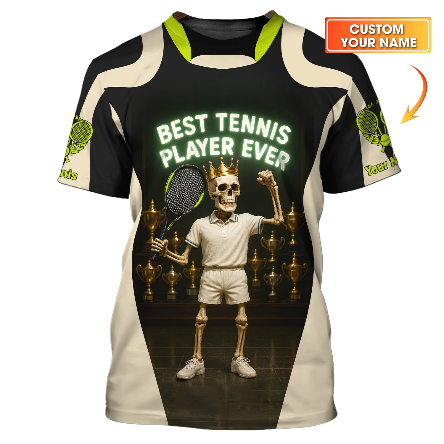 Best Tennis Player Ever Shirt –  Custom Funny Tennis T-Shirt for Men – Skeleton Trophy King Sports Tee