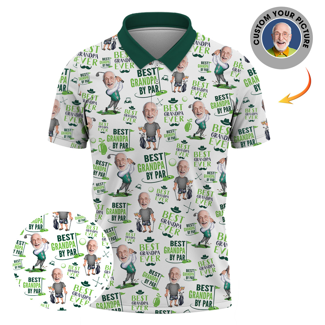 Best Grandpa by Par Golf Shirt, Custom Golf Shirt With Faces, Funny Father’s Day Golf Gift, Grandpa Golf Tee