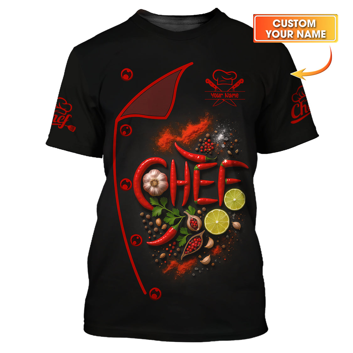 Personalized Chef Shirt With Cooking Spices, Chef Uniform With Custom Name, Gift For Cooking Lover
