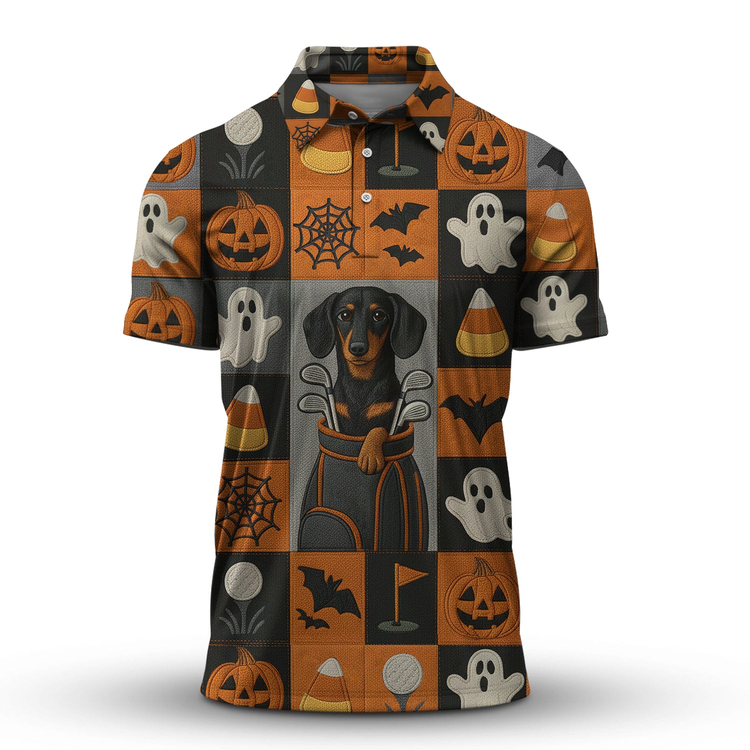 Dachshund Golf Shirt For Dog Lover, Halloween Pattern Golf Shirt, Crazy Golf Shirt For Men