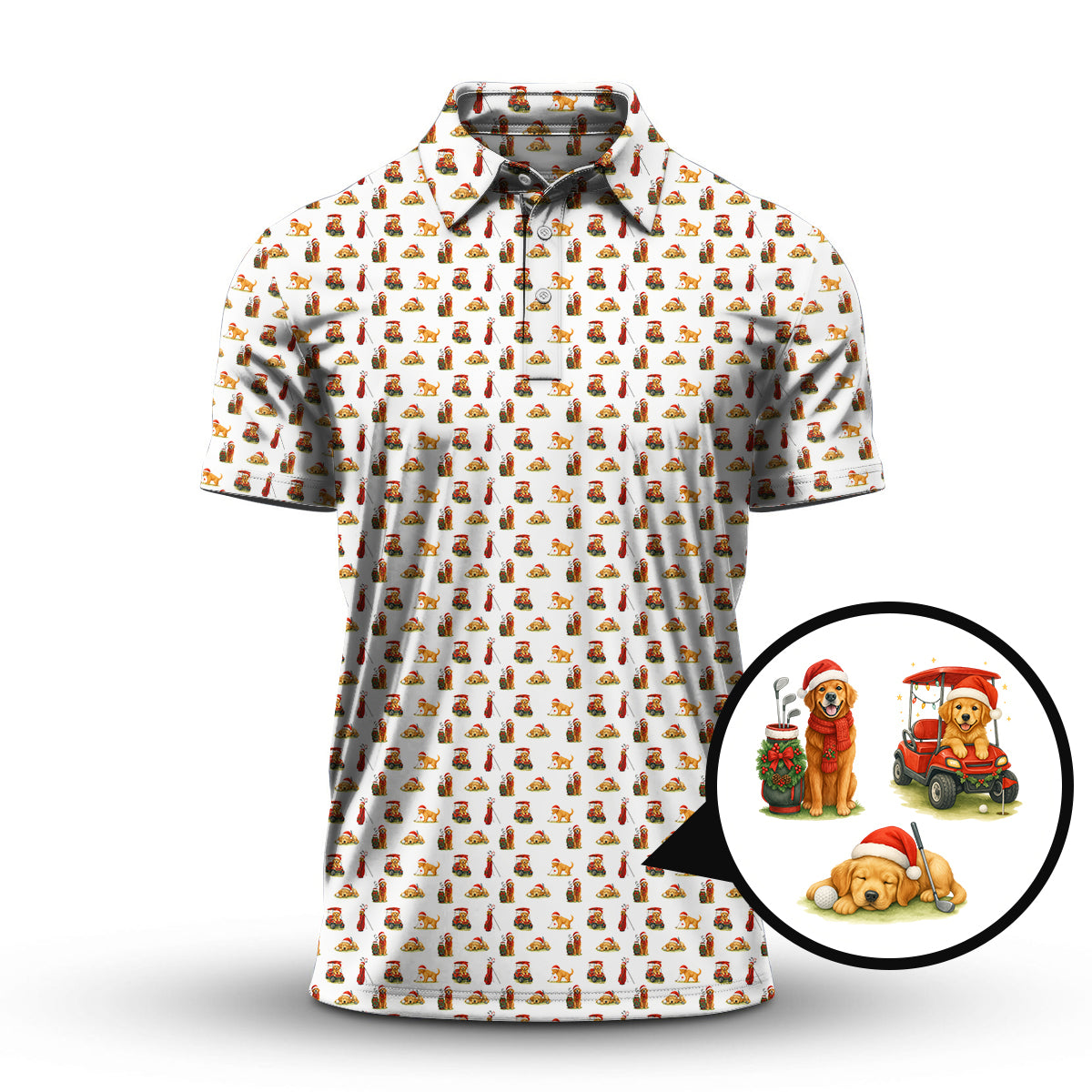 Golden Retriever Golf Shirt, Funny Pattern Golf Shirt For Men, Dog Golf Shirt, Christmas Golf Shirt For Golfer