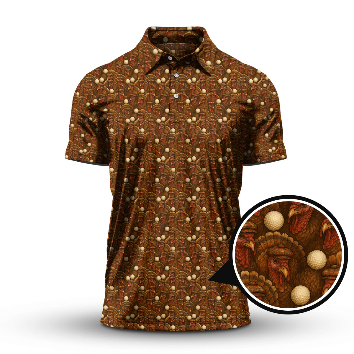 Turkey Golf Shirt For Men, Thanksgiving Golf Shirt, Funny Pattern Golf Shirt For Golfer