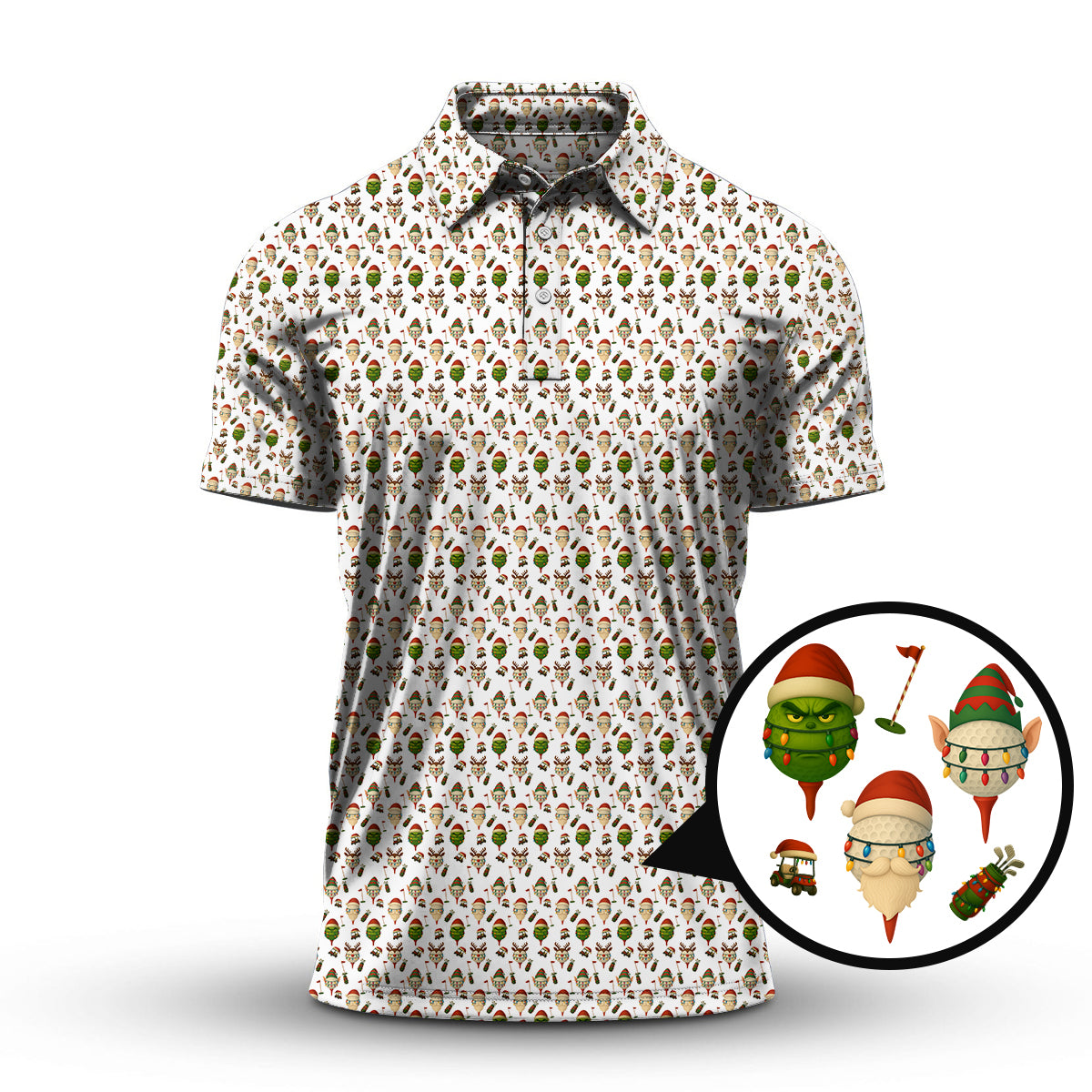 Christmas Golf Shirt For Men, Funny Pattern Golf Shirt , Xmas Golf Shirt, Golf Gift For Golfer