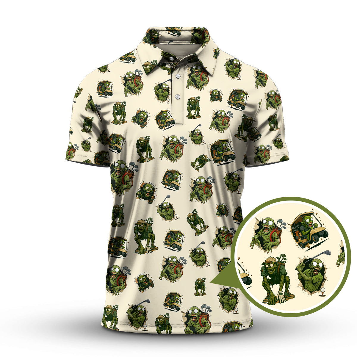 Halloween Golf Shirt For Golfer, Pattern Golf Shirt, Funny Zombie Golf Polo For Men