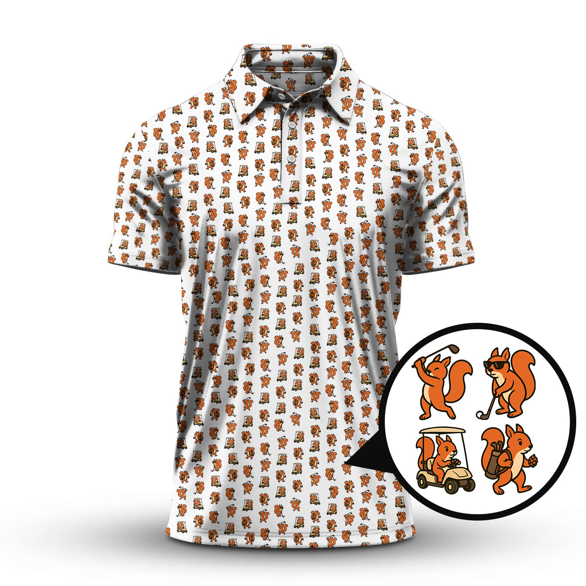 Pattern Golf Shirt, Squirrel Golf Shirt, Funny Golf Shirt For Men