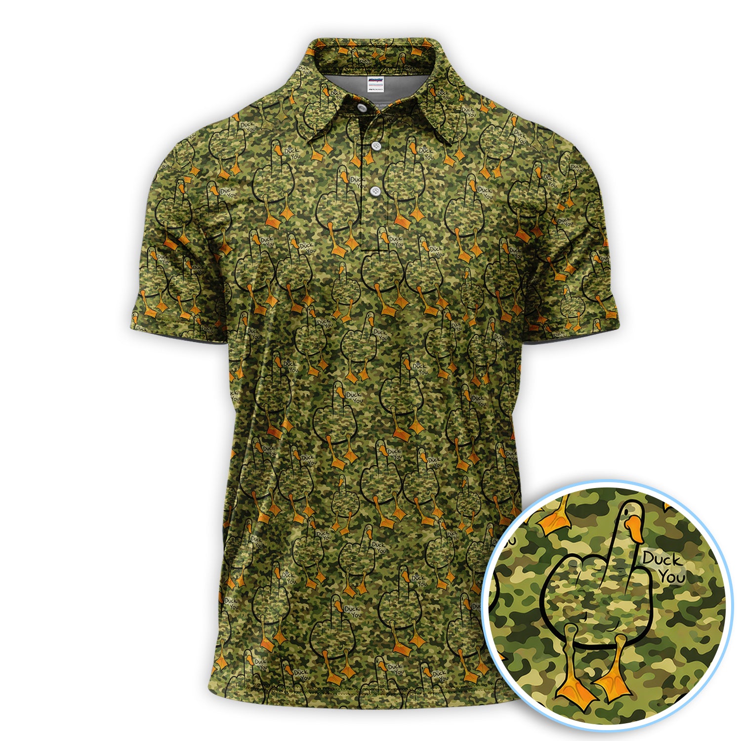 Funny Duck Pattern Golf Polos, Camo Golf Shirt For Golfer, Golf Gift For Men