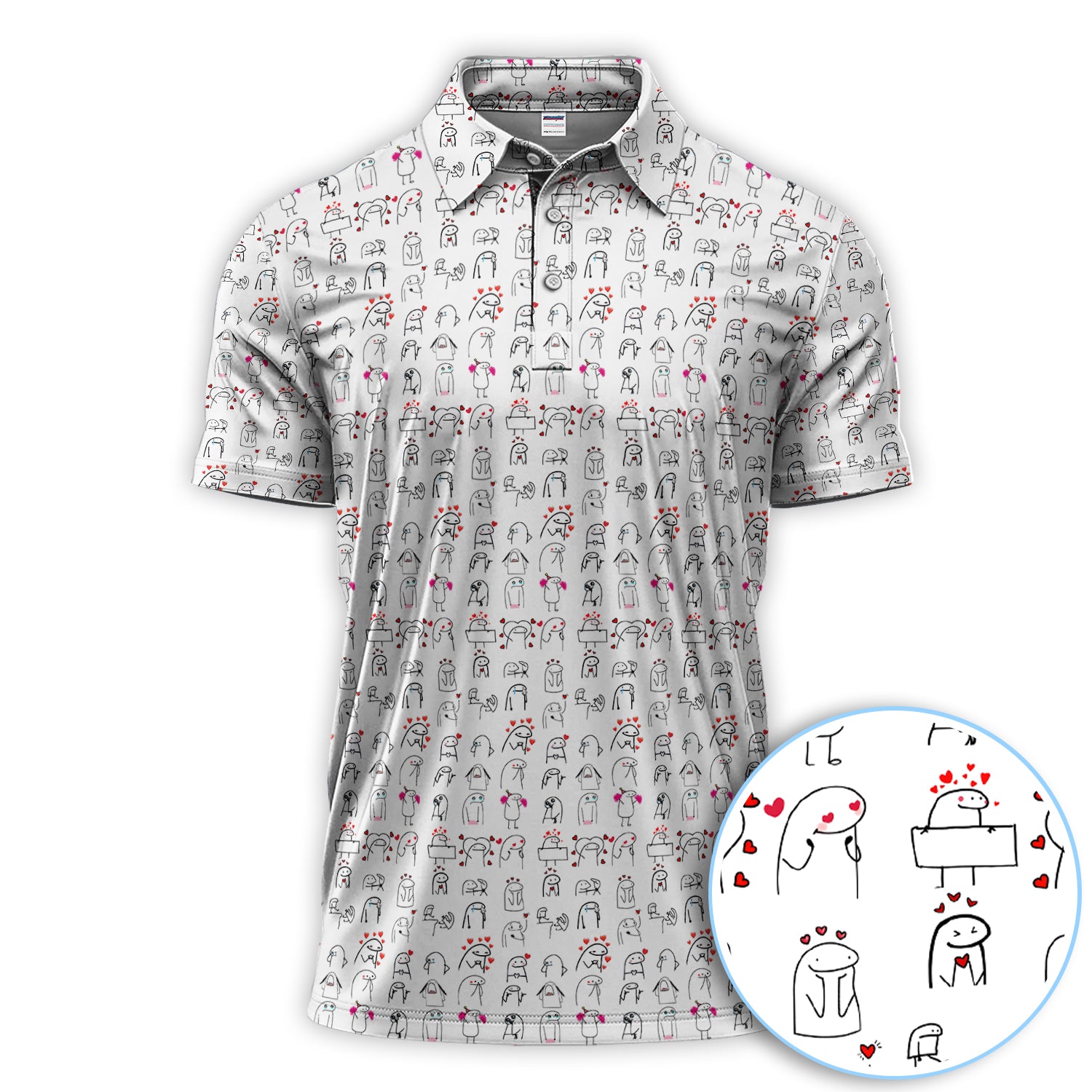 Doodle Valentine Pattern Golf Shirt, Crazy Golf Polos For Golfer, Golf Gift For Men