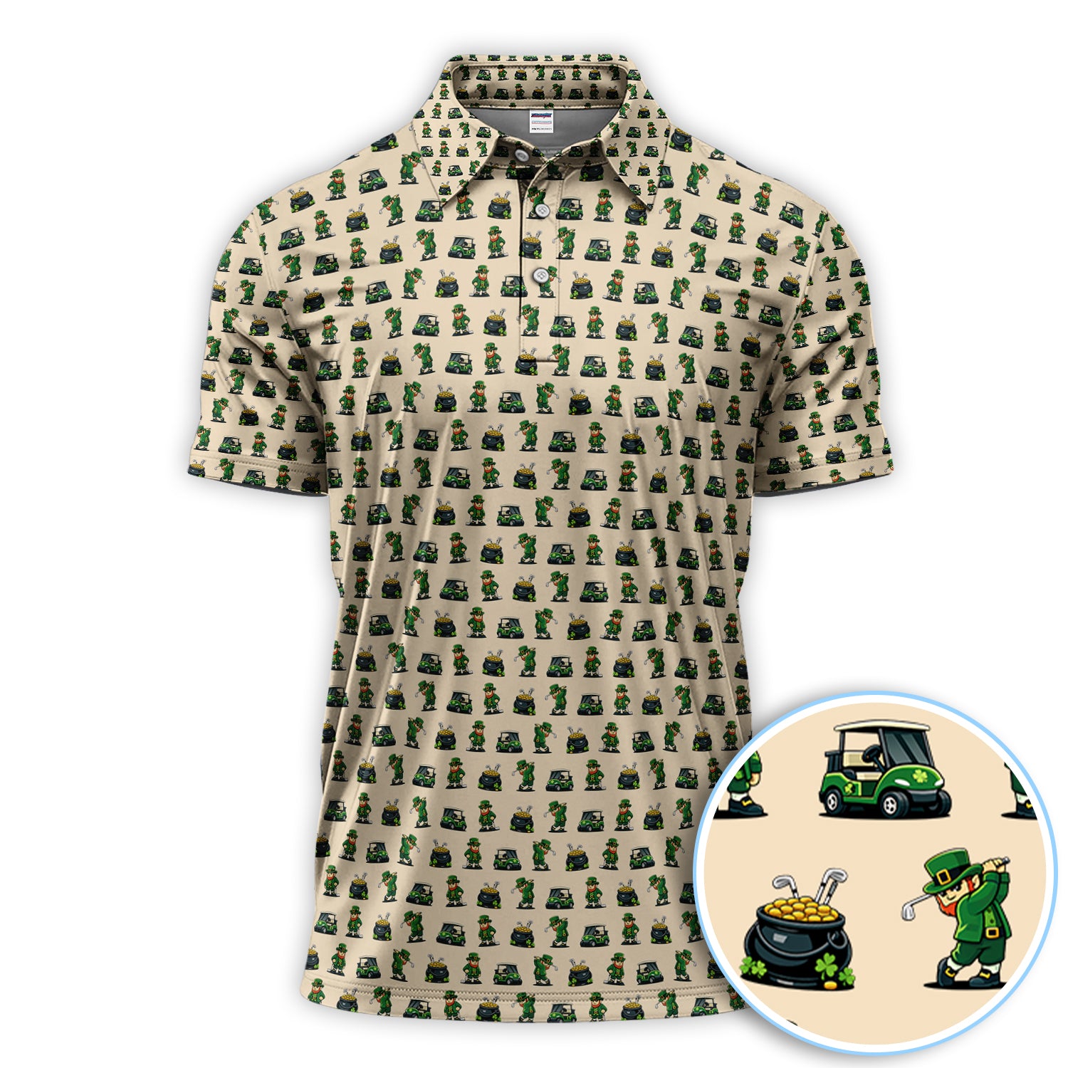 St. Patrick’s Day Pattern Golf Polos, Leprechaun Golf Shirt, Funny Golf Shirts For Men