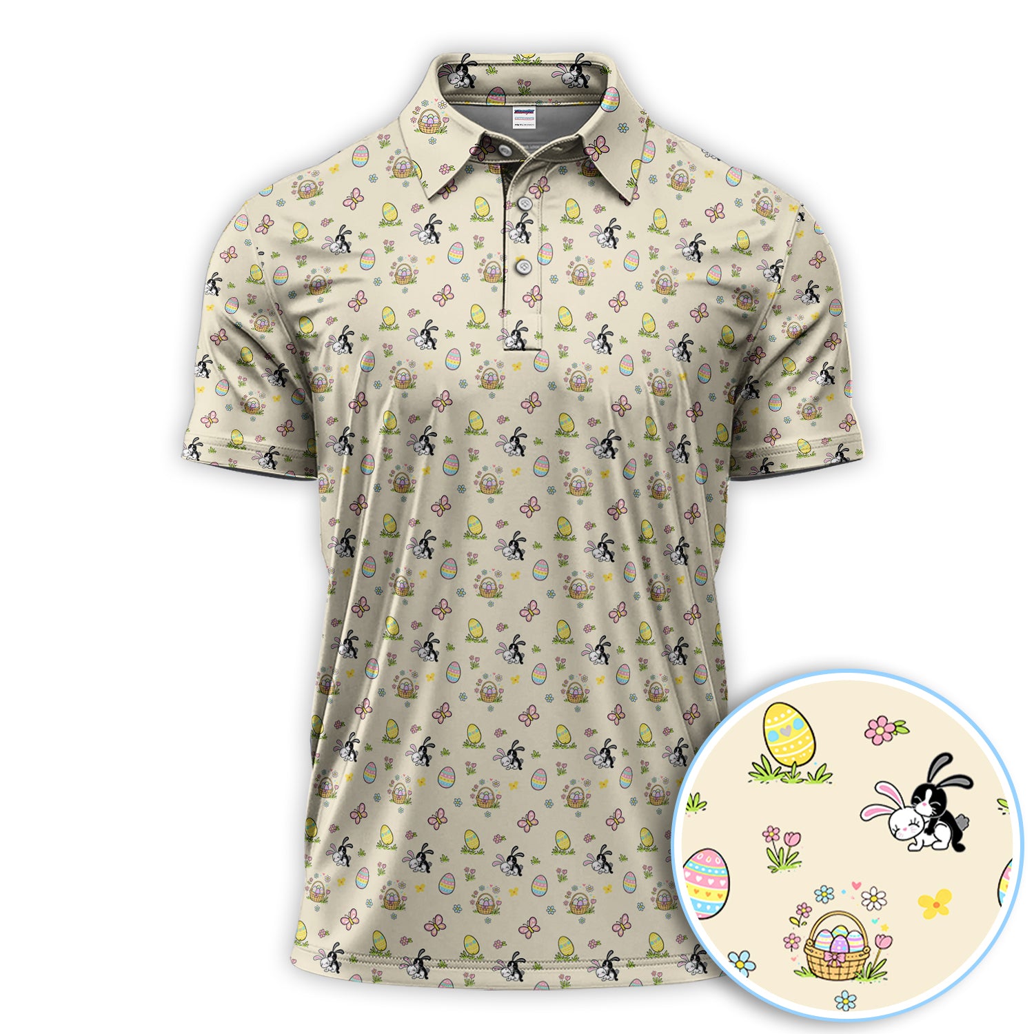 Easter Bunny Polo Shirt, Cute Bunny Easter Egg Basket Spring Pattern Shirt, Easter Gift
