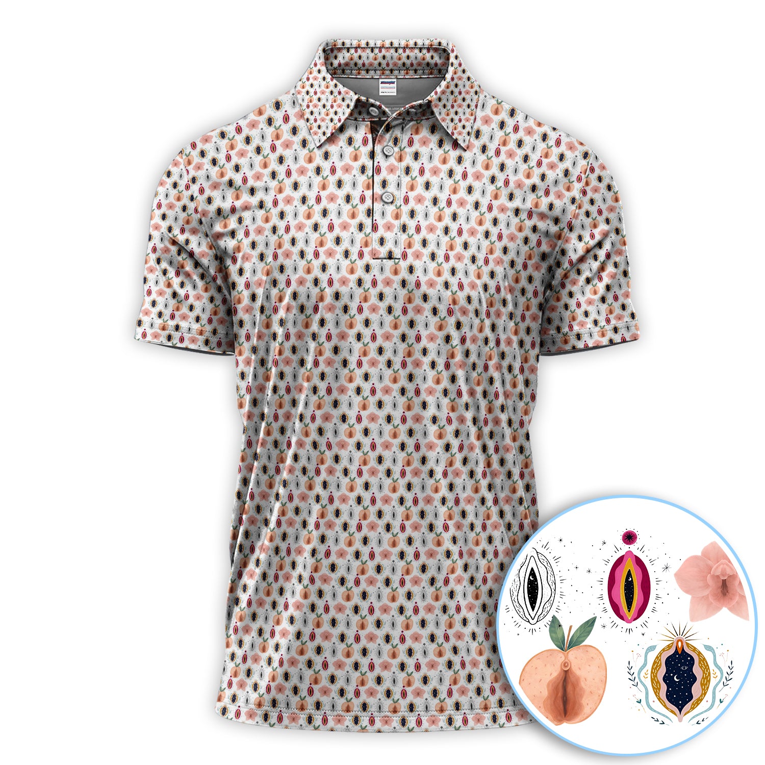Abstract Floral Art Pattern Golf Polos, Crazy Golf Shirt For Men, Funny Golf Gift For Golfer