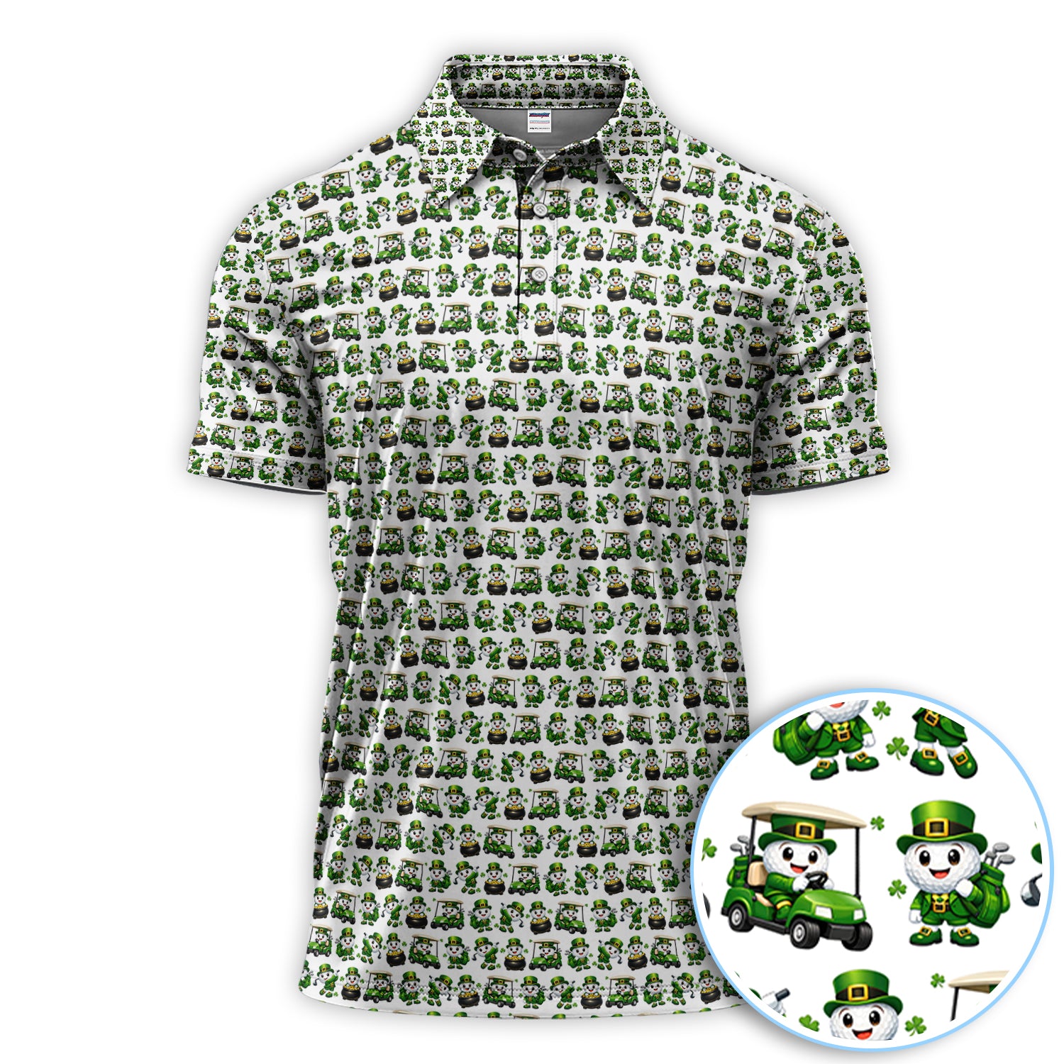 Funny Leprechaun Golf Ball Pattern Golf Shirt, Crazy St.Patrick’s Day Golf Polos, Golf Gift For Golfer