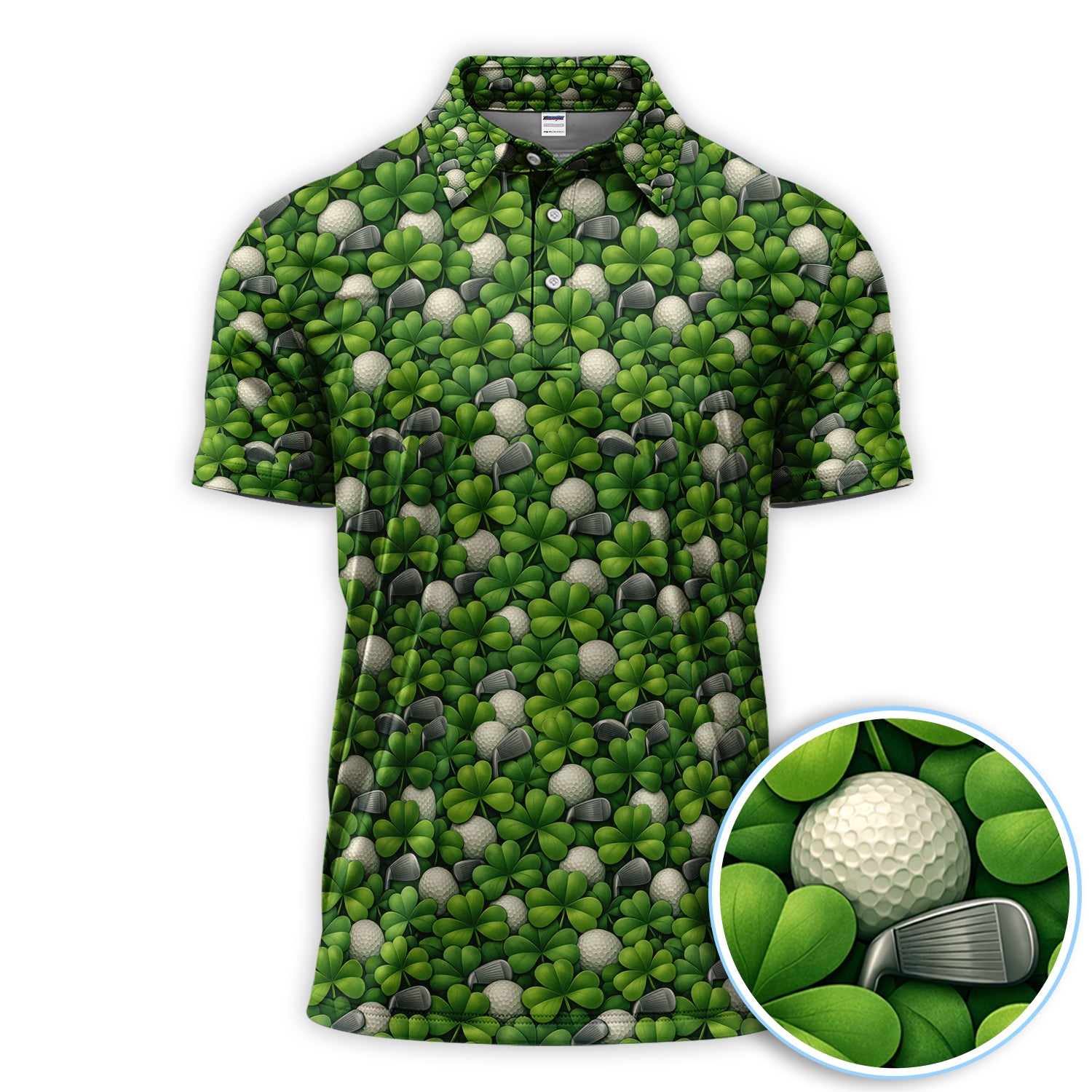 Shamrock Clover With Golf Ball Pattern Golf Shirt, St.Patrick’s Day Golf Polos, Golf Gift For Golfer
