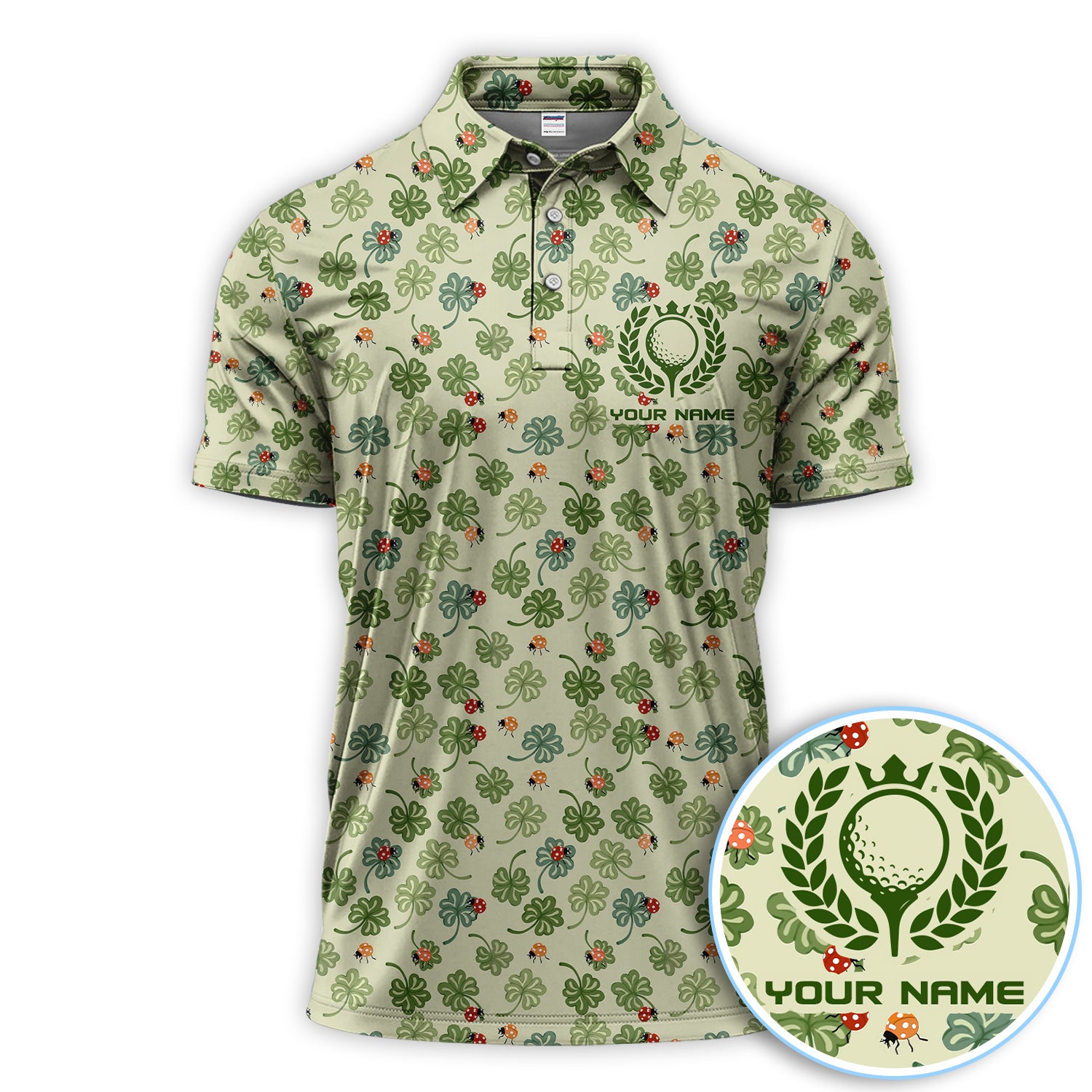 Personalized Shamrock Golf Pattern Men Polo Shirt, Lucky Clover Golf Pattern Shirt, Gift For Golfer