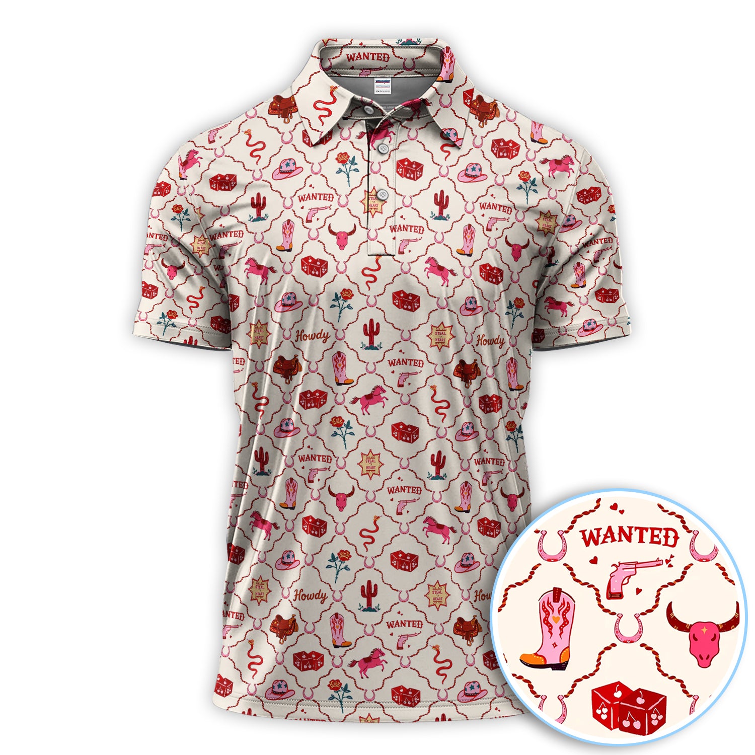 Western Cowboy Pattern Polo Shirt, Cute Western Print Golf Shirt For Men, Golf Gift For Golfer