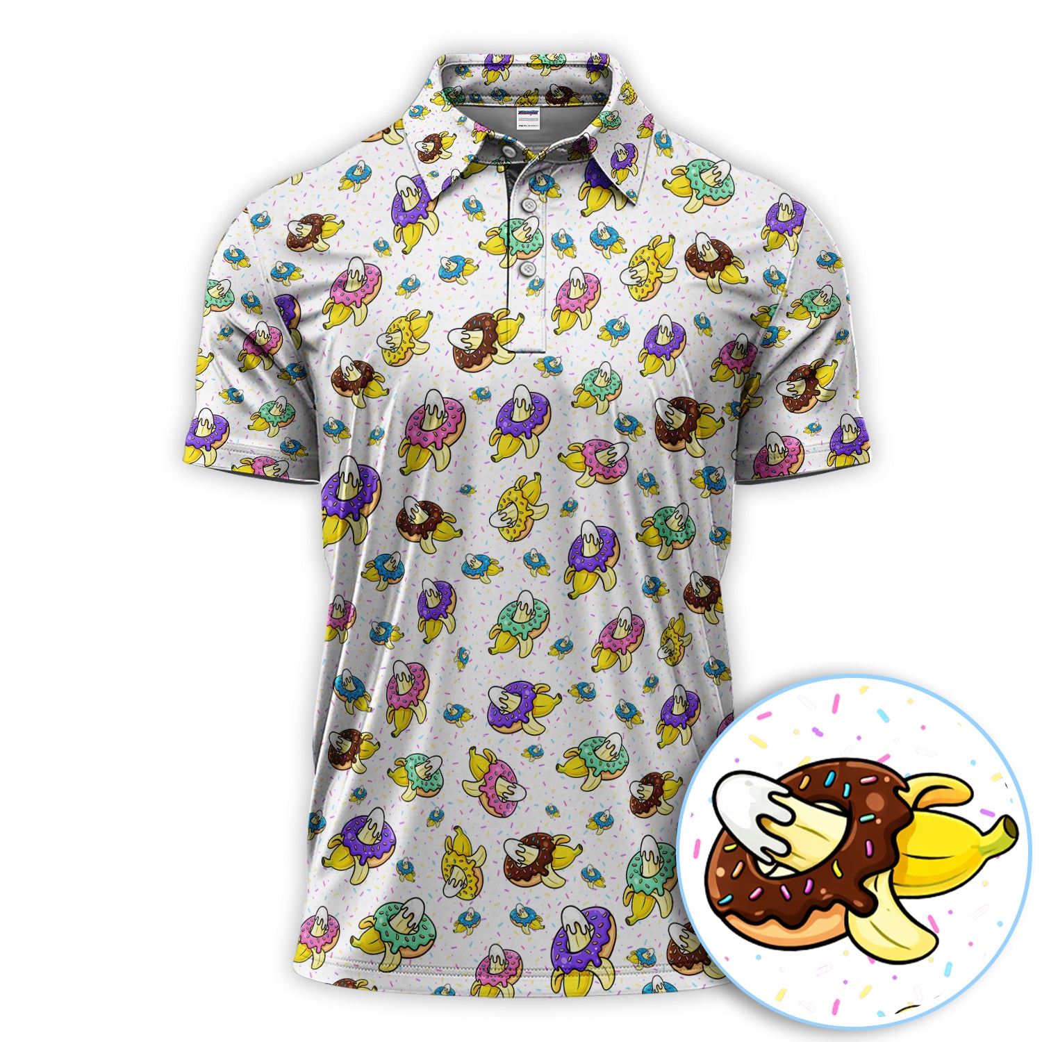 Banana Donut Pattern Golf Shirt, Funny Golf Polos For Golfer, Golf Outfit For Men