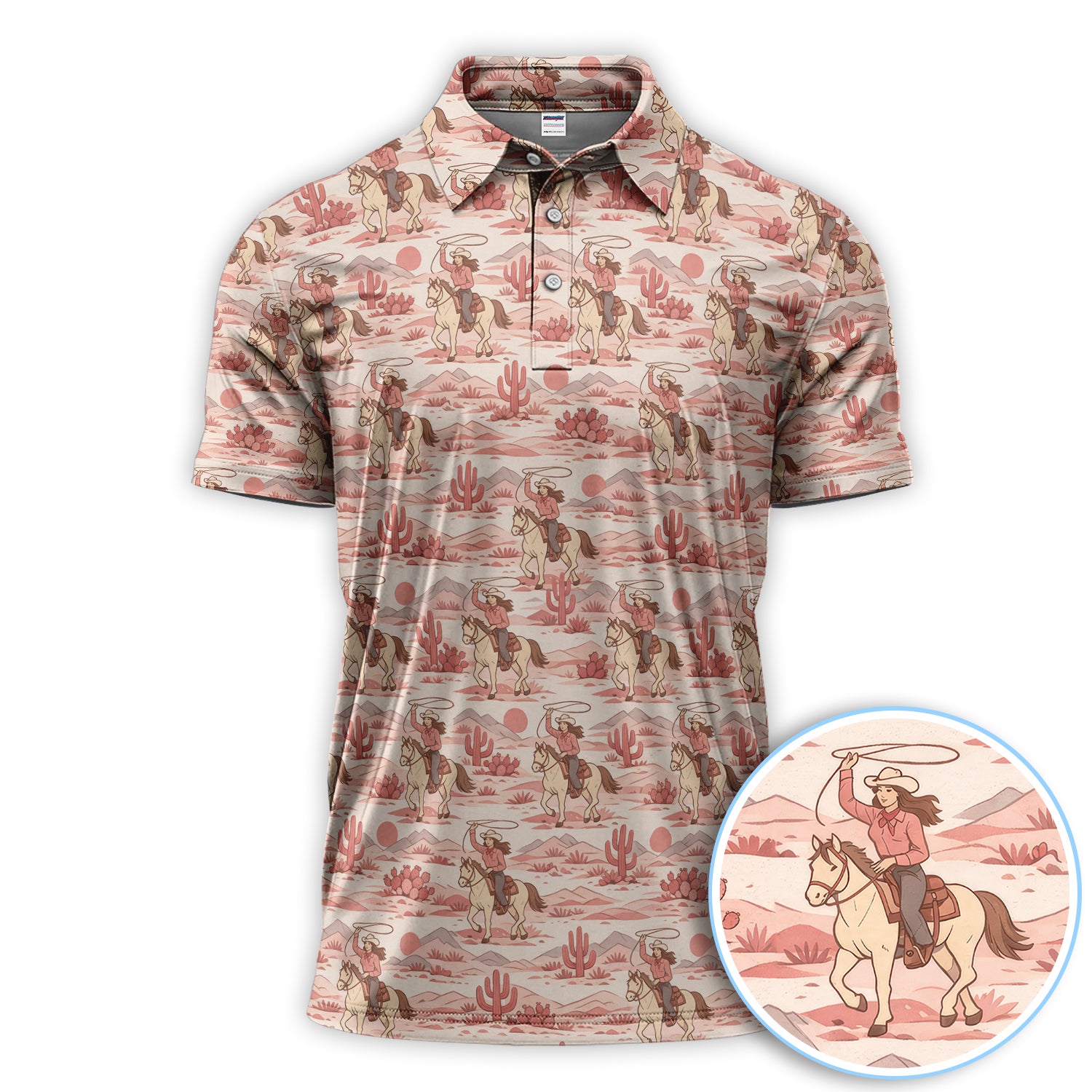 Western Boho Cowboy Desert Horse Pattern Shirt, Western Style Golf Shirt For Men, Vintage Western Pattern Golf Shirt