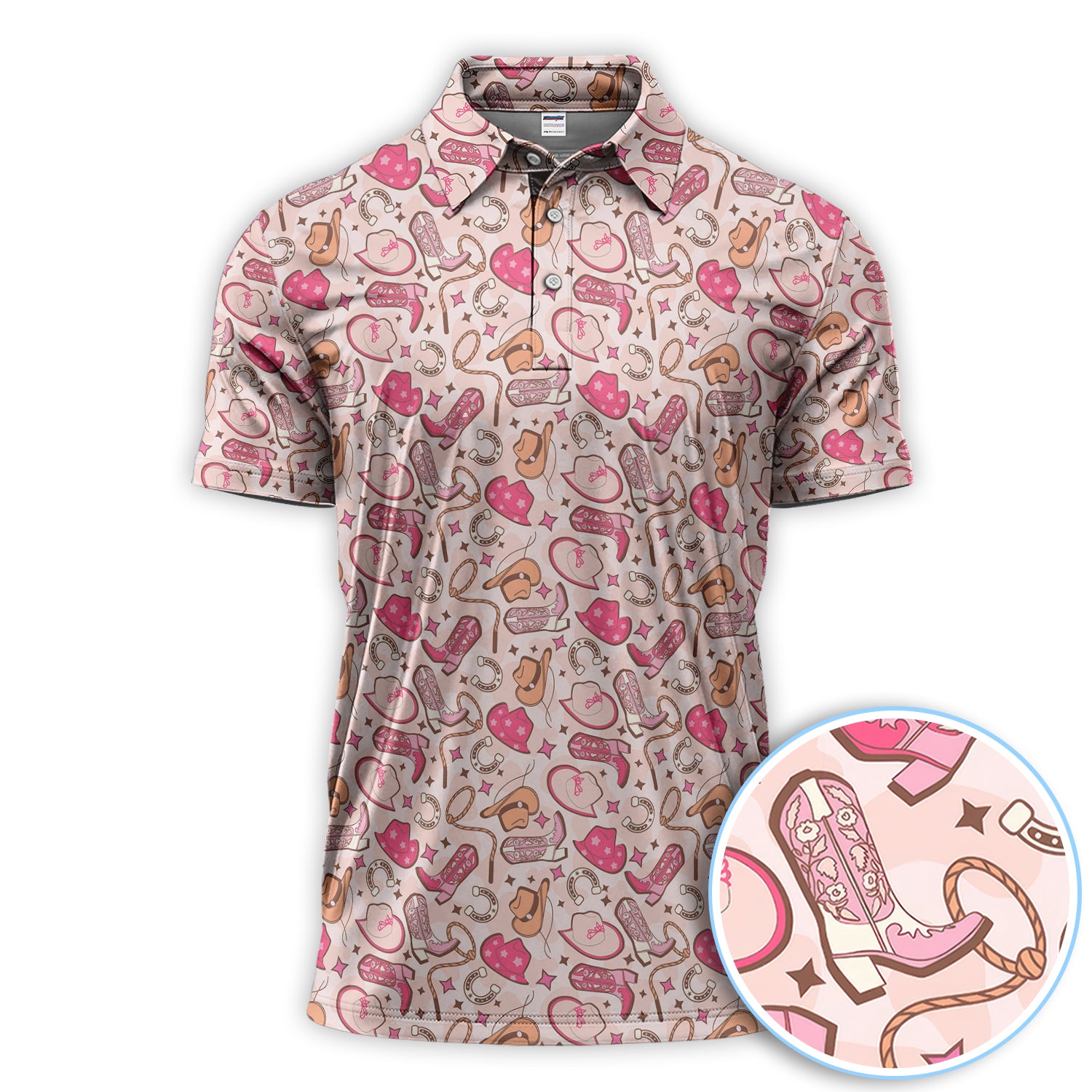 Cowgirl Boot Golf Shirt, Western Bow Golf Ball Pattern Golf Polos For Men, Golf Gift For Golfer