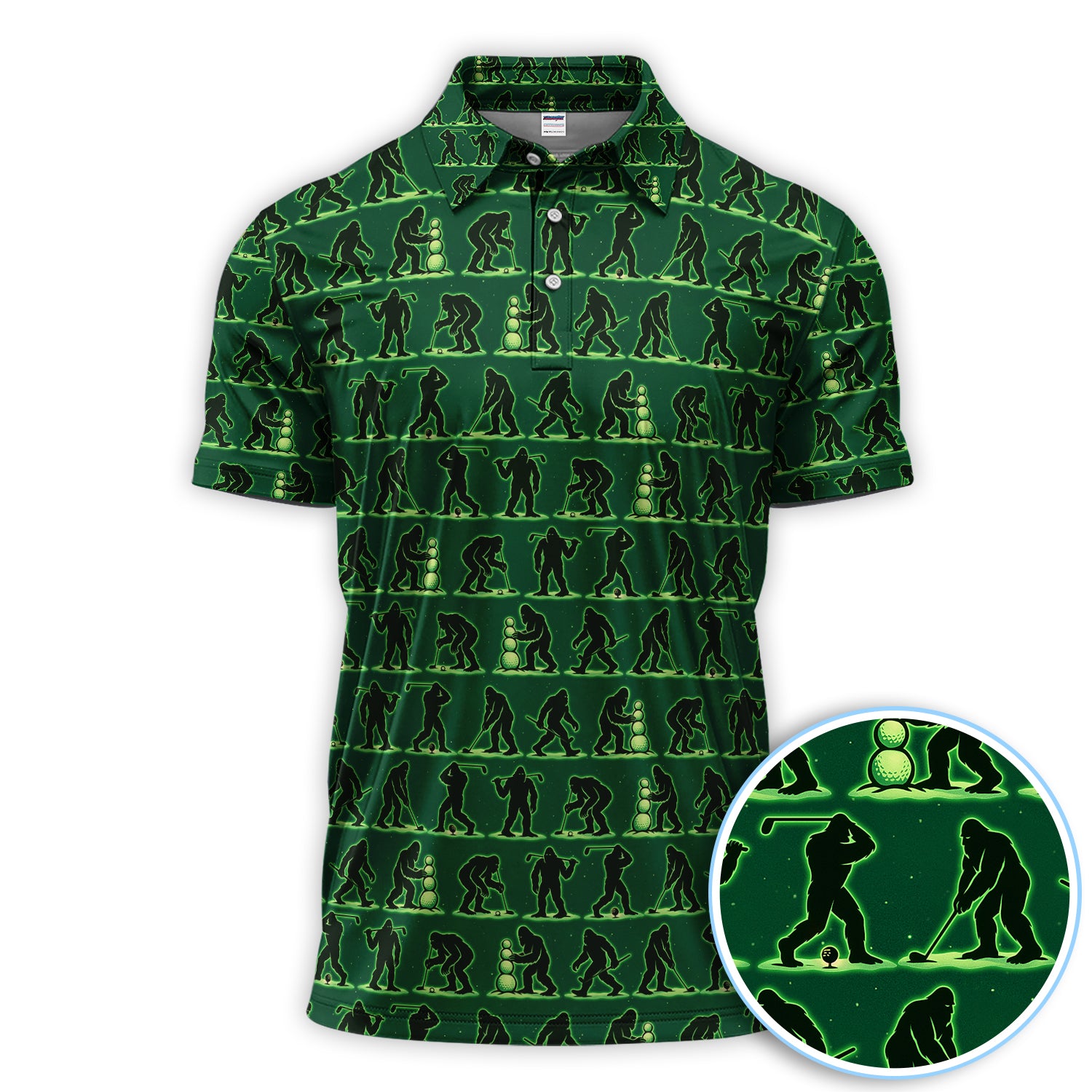Funny Bigfoot Golf Shirt, Sasquatch Golf Pattern Polos For Men, Crazy Golf Gift For Golfer