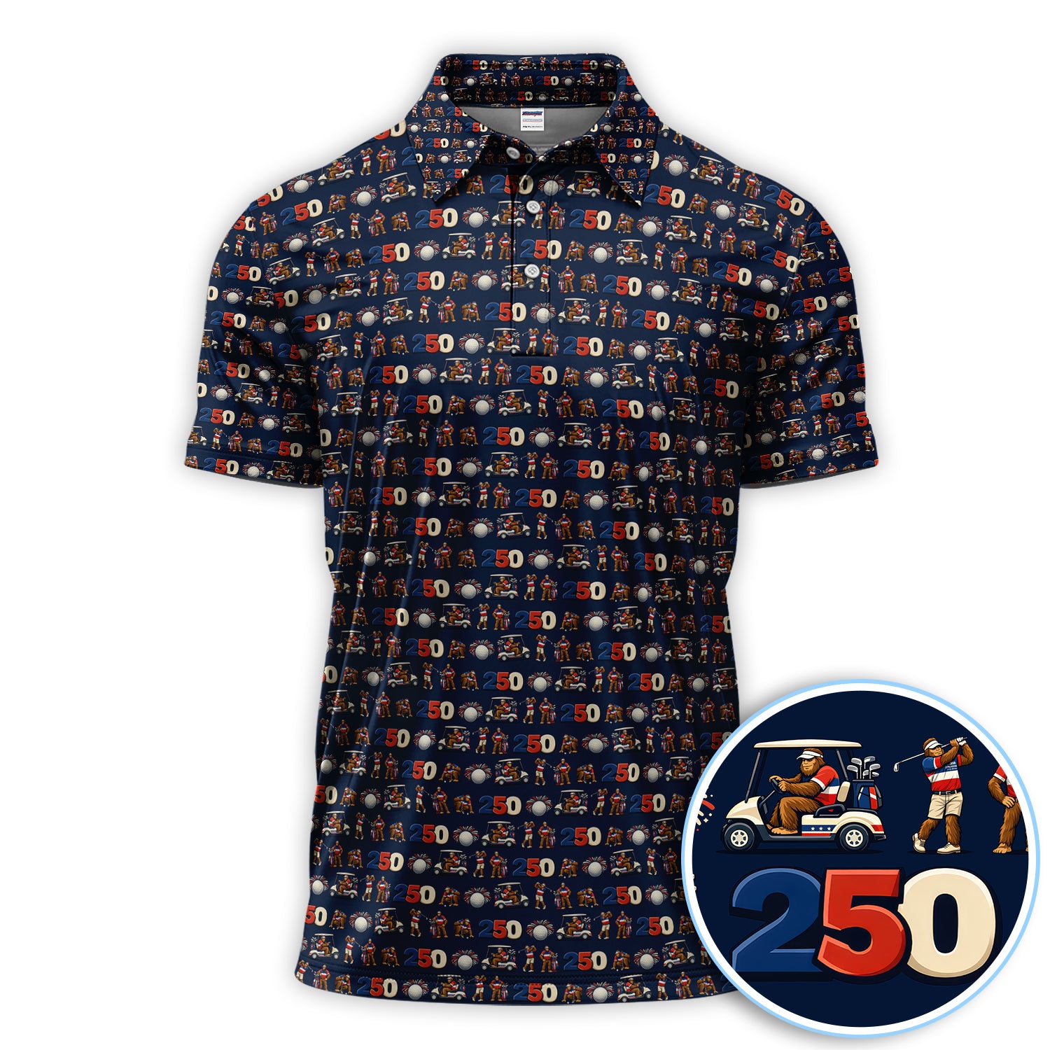 Funny Bigfoot Pattern Golf Shirt, 250th Anniversary Golf Polos, Golf Gift For Golfer