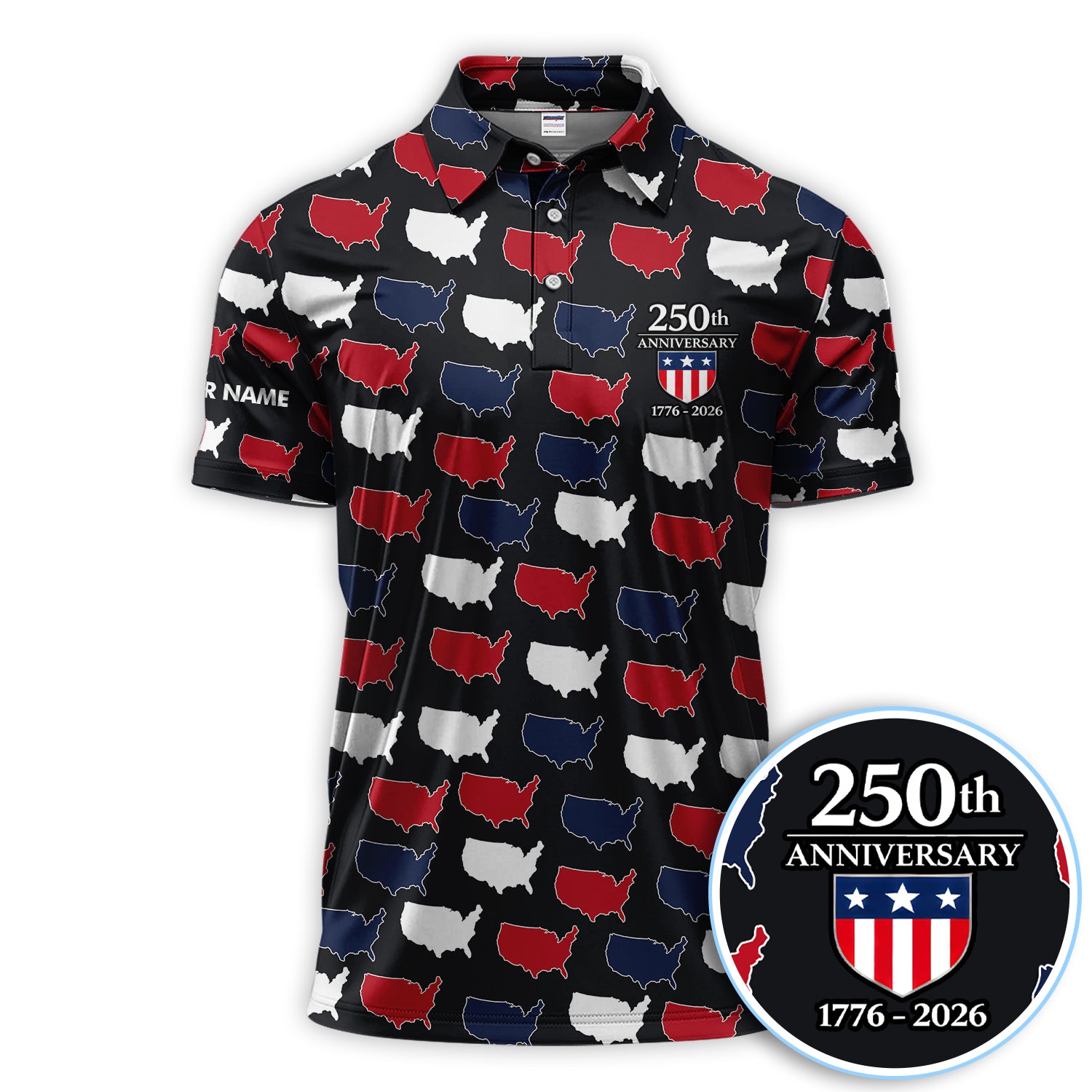 Personalized USA 250th Anniversary Shirt, Custom Name America Map Pattern For Men, Patriotic 1776–2026 Celebration Shirt