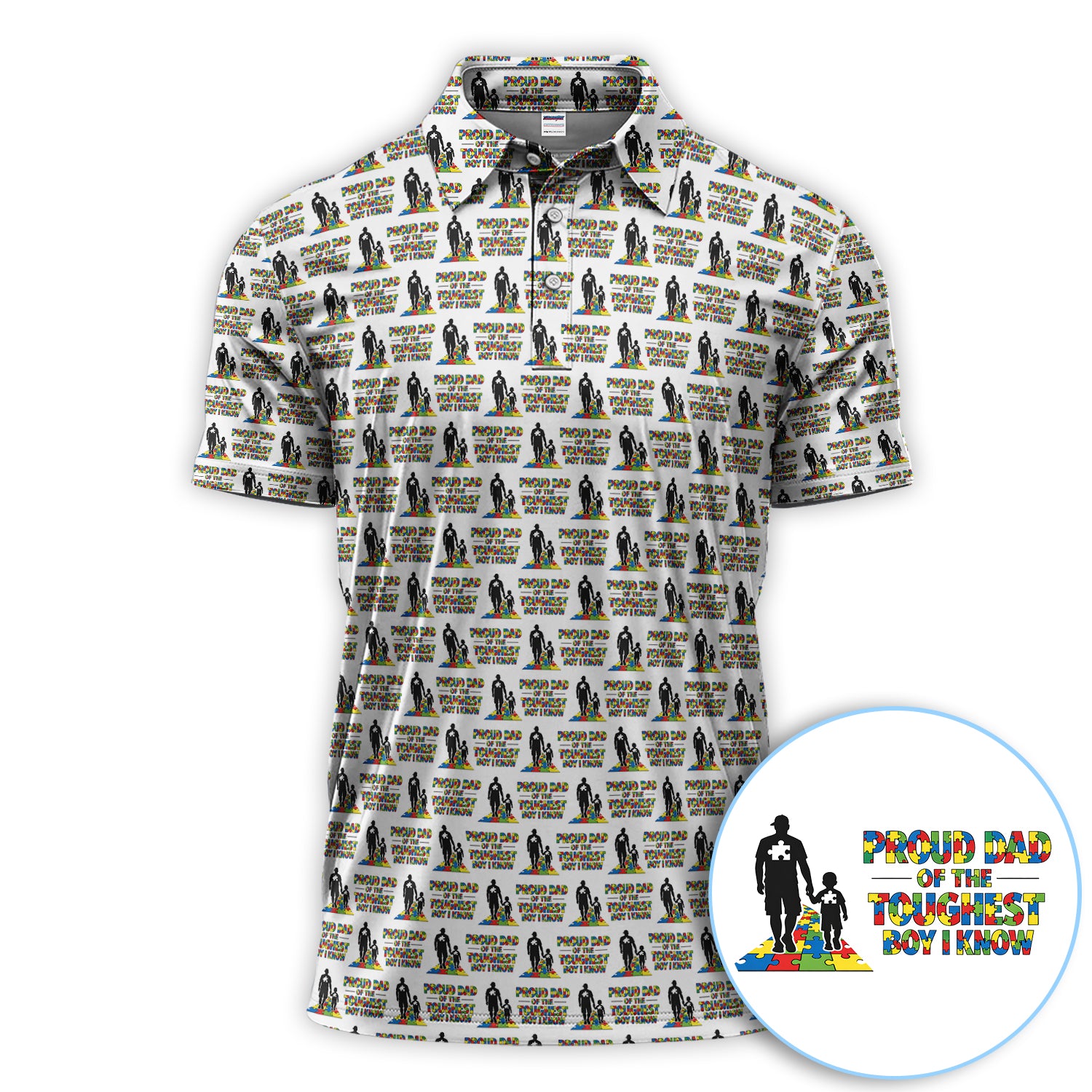 Proud Dad Autism Awareness Golf Polos, Autism Awareness Pattern Golf Shirt For Father Day