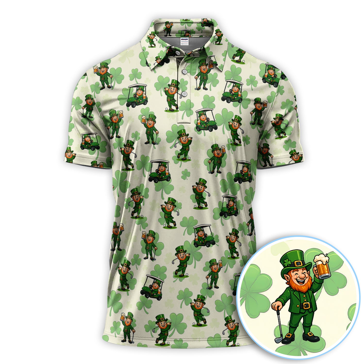 St. Patrick Leprechaun Golf Pattern Polos, Funny Golf Shirt For Men, Golf Gift For Golfer