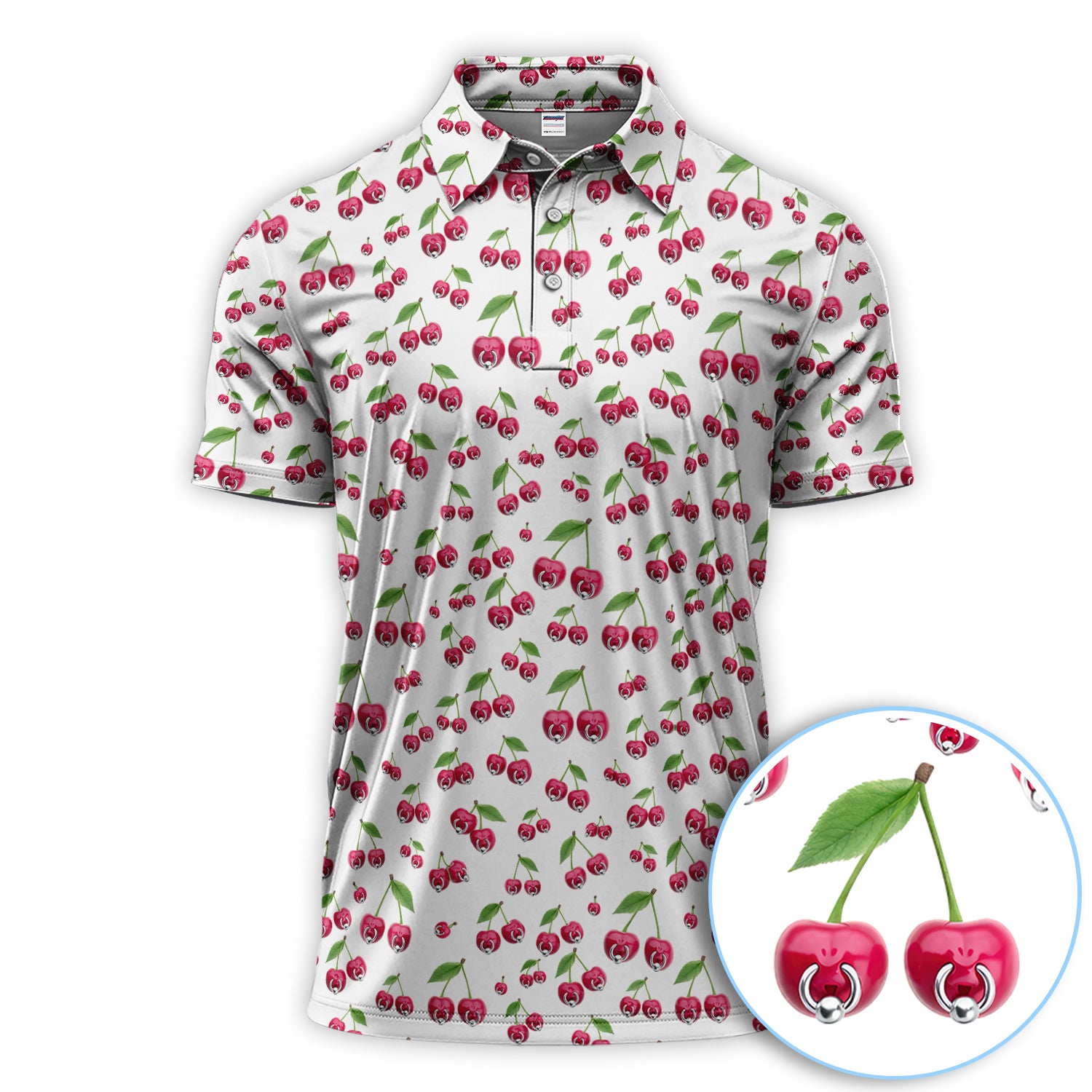 Cherry Pattern Golf Shirt, Crazy Golf Polos For Men, Funny Golf Gift For Hunter