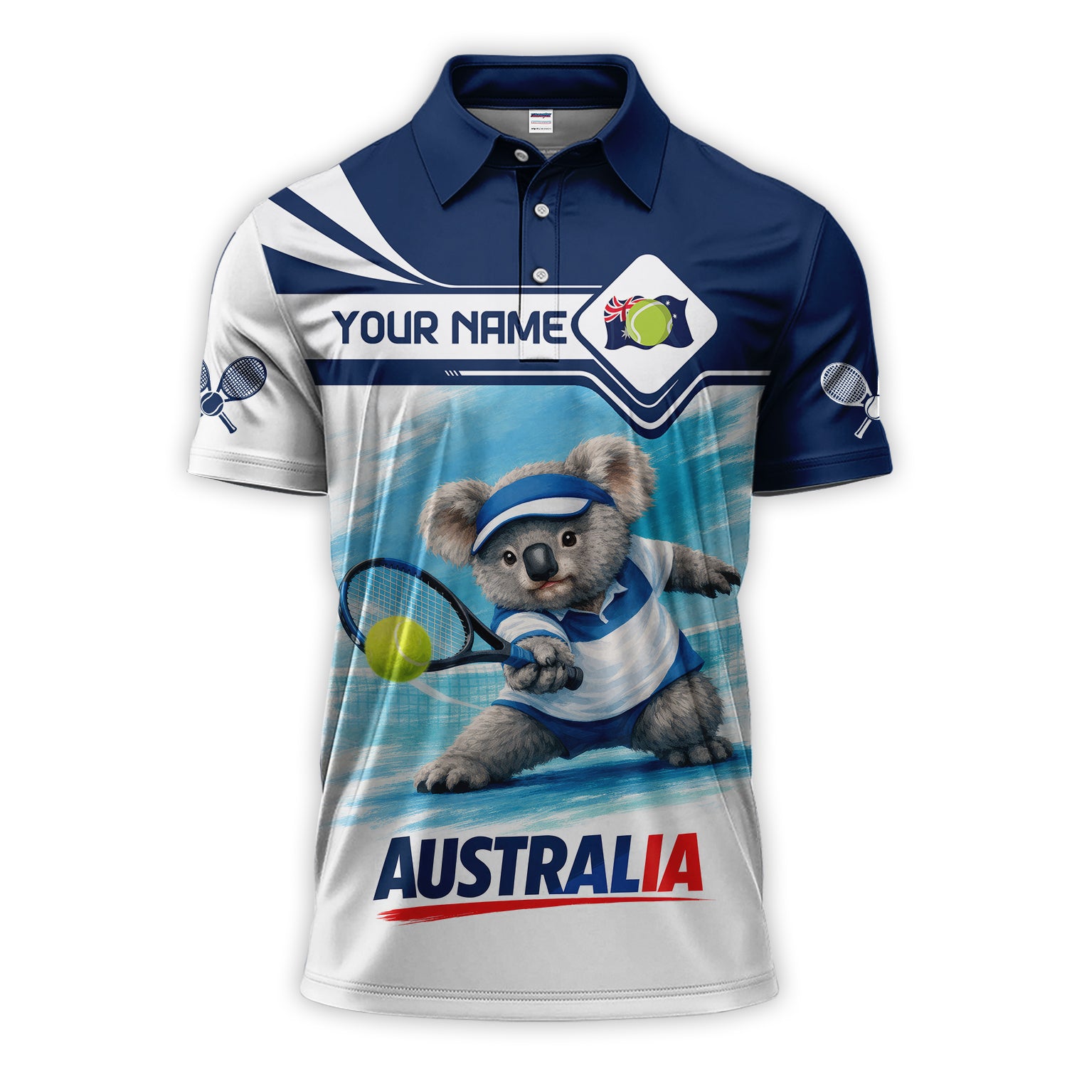 Personalized Australia Tennis Shirt, Custom Name Koala Tennis Shirts For Men