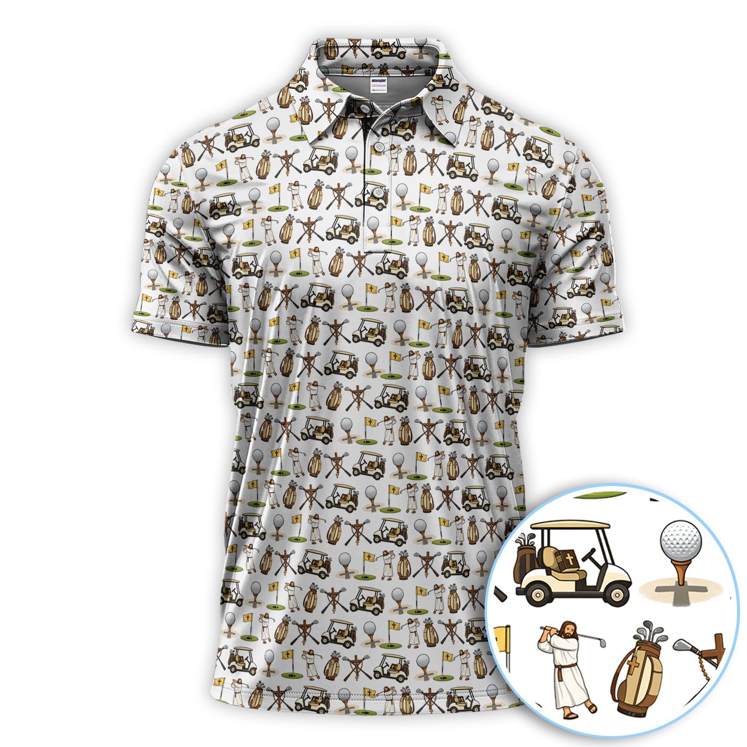 Funny Jesus Pattern Golf Polos, Crazy Golf Shirt For Men, Golf Gift For Golfer