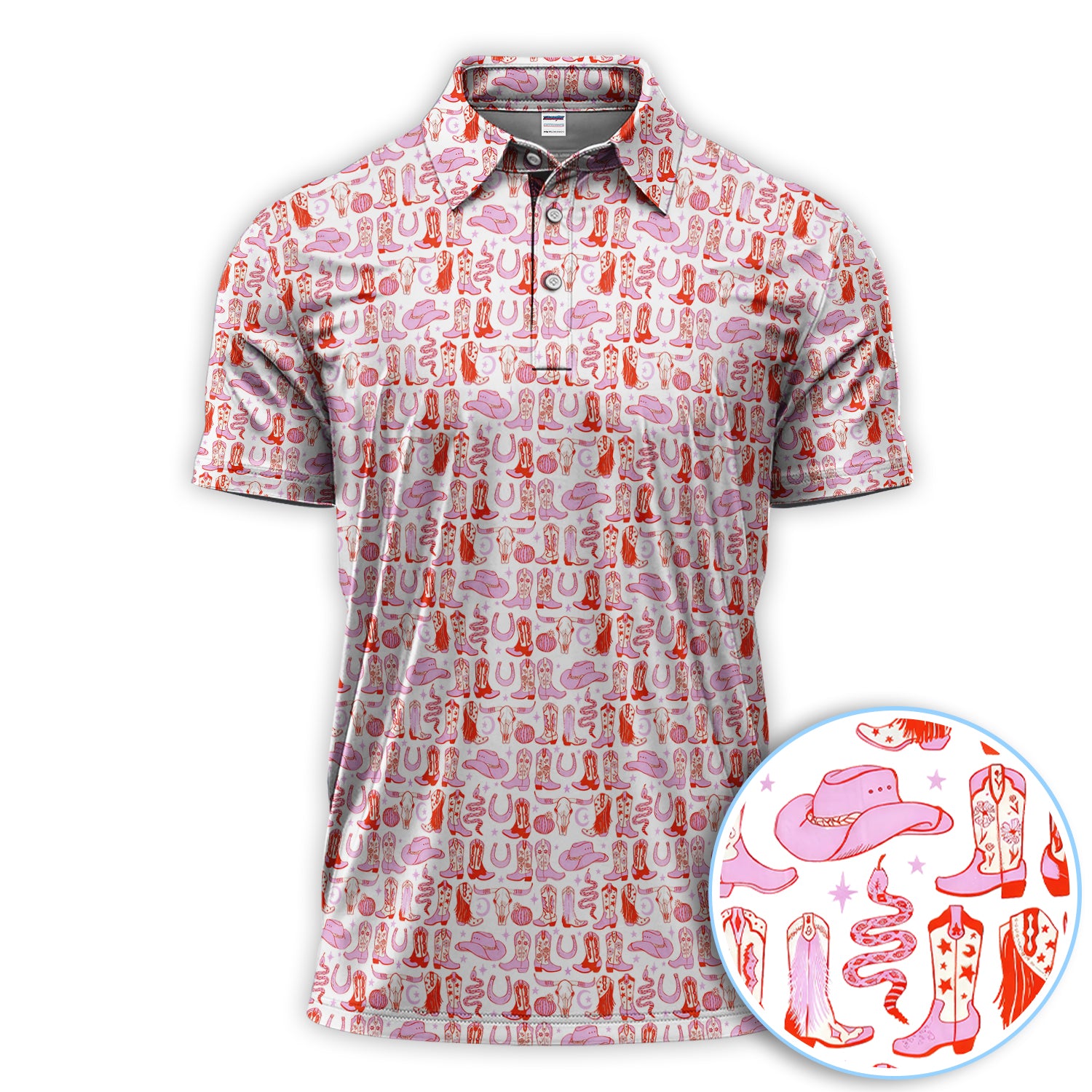 Pink Western Cowboy Boots Pattern Shirt, Country Rodeo Style Shirt For Men, Golf Gift For Golfer