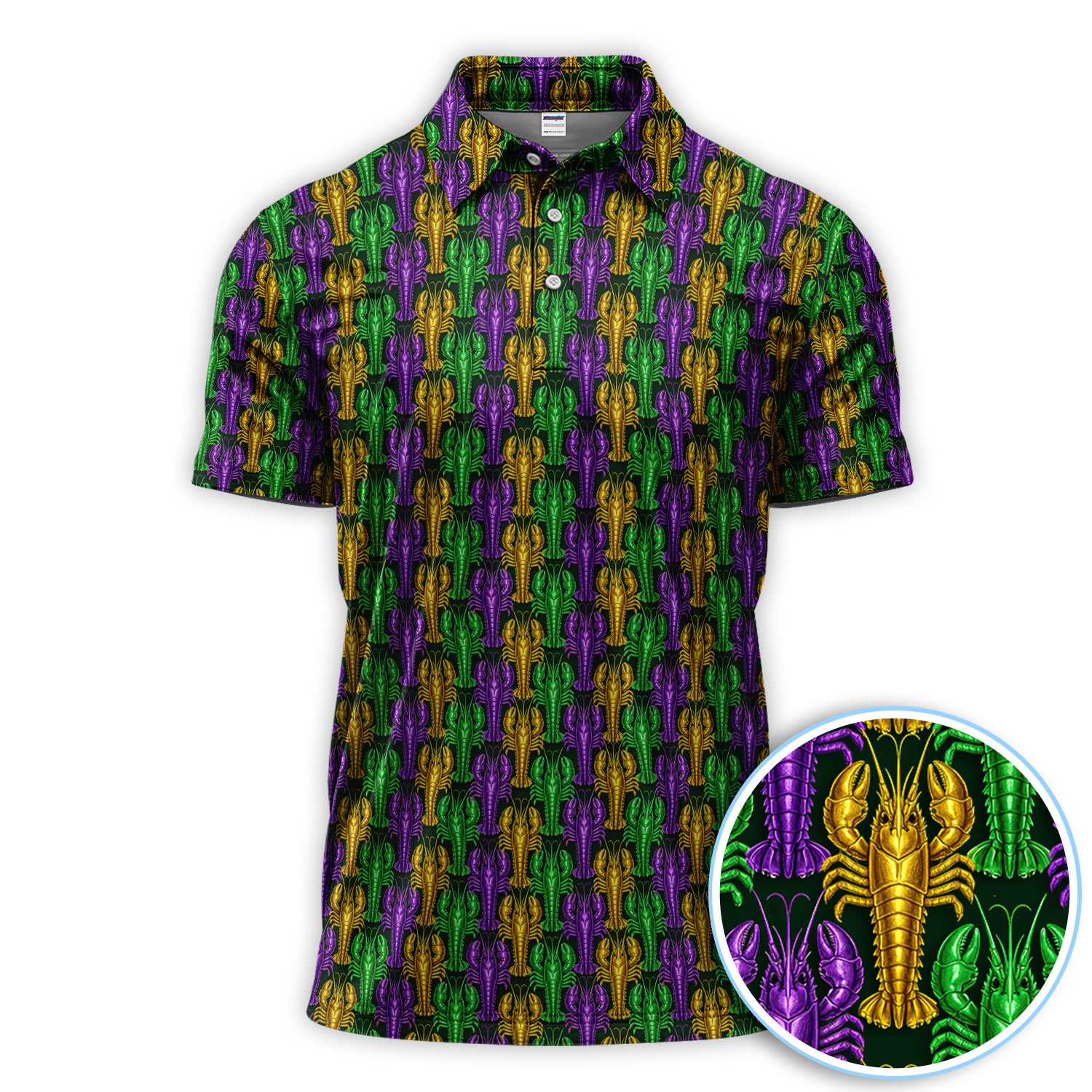 Mardi Gras Crawfish Pattern Golf Polos, Carnival Golf Shirt For Golfer, Golf Gift For Men