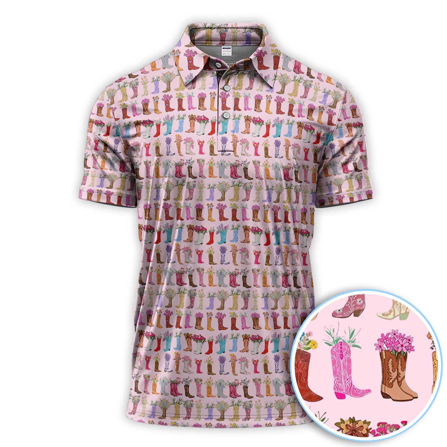 Cowboy Boots Pattern Polo Shirt, Cute Western Boots Floral Shirt, Country Gift