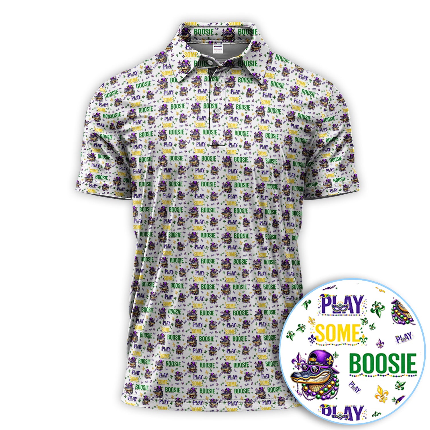 Play Some Boosie Pattern Golf Shirt, Mardi Gras Golf Polos For Golfer, Men Golf Gift