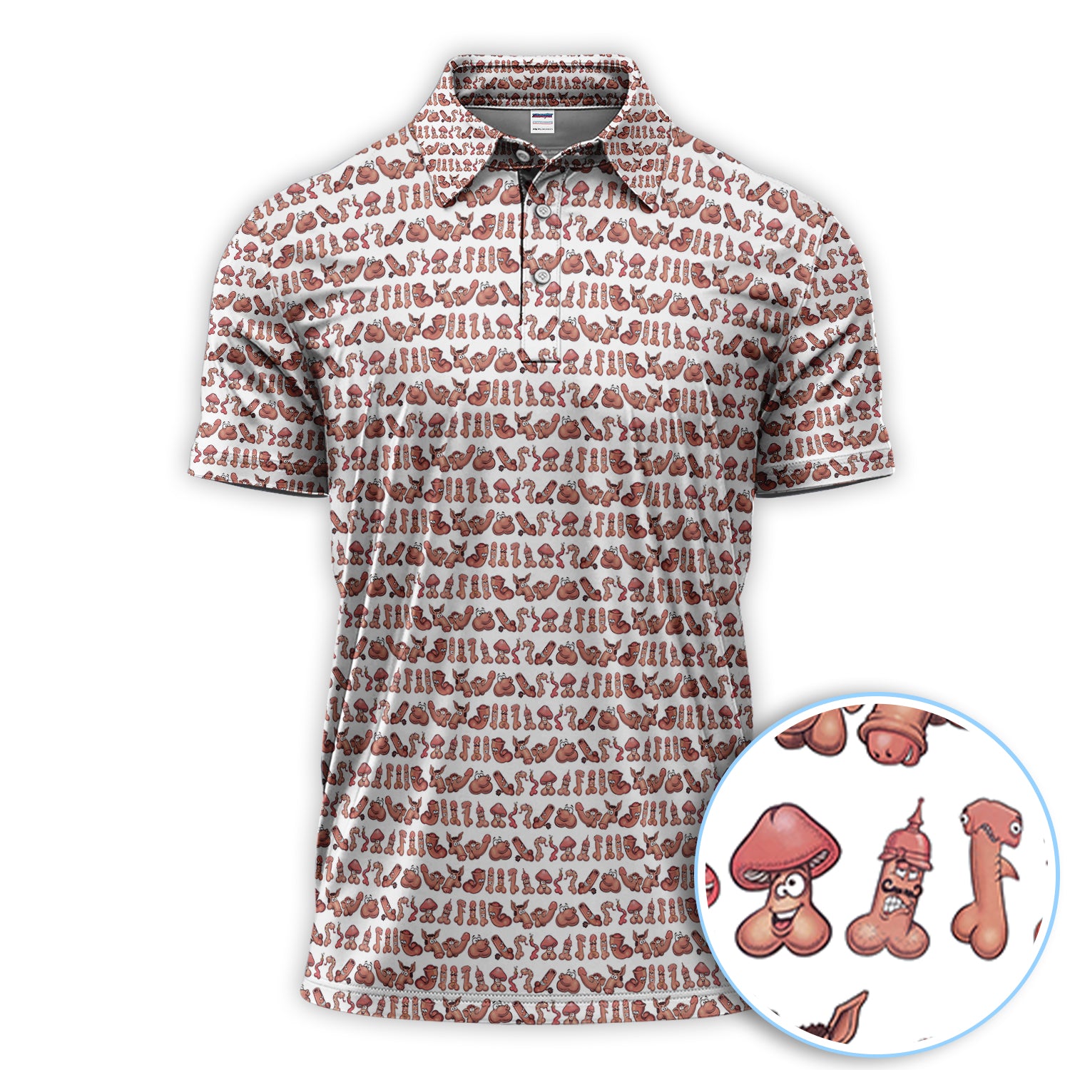 Playful Abstract Cartoon Pattern Golf Polos, Funny Golf Shirt For Men, Golf Gift For Golfer