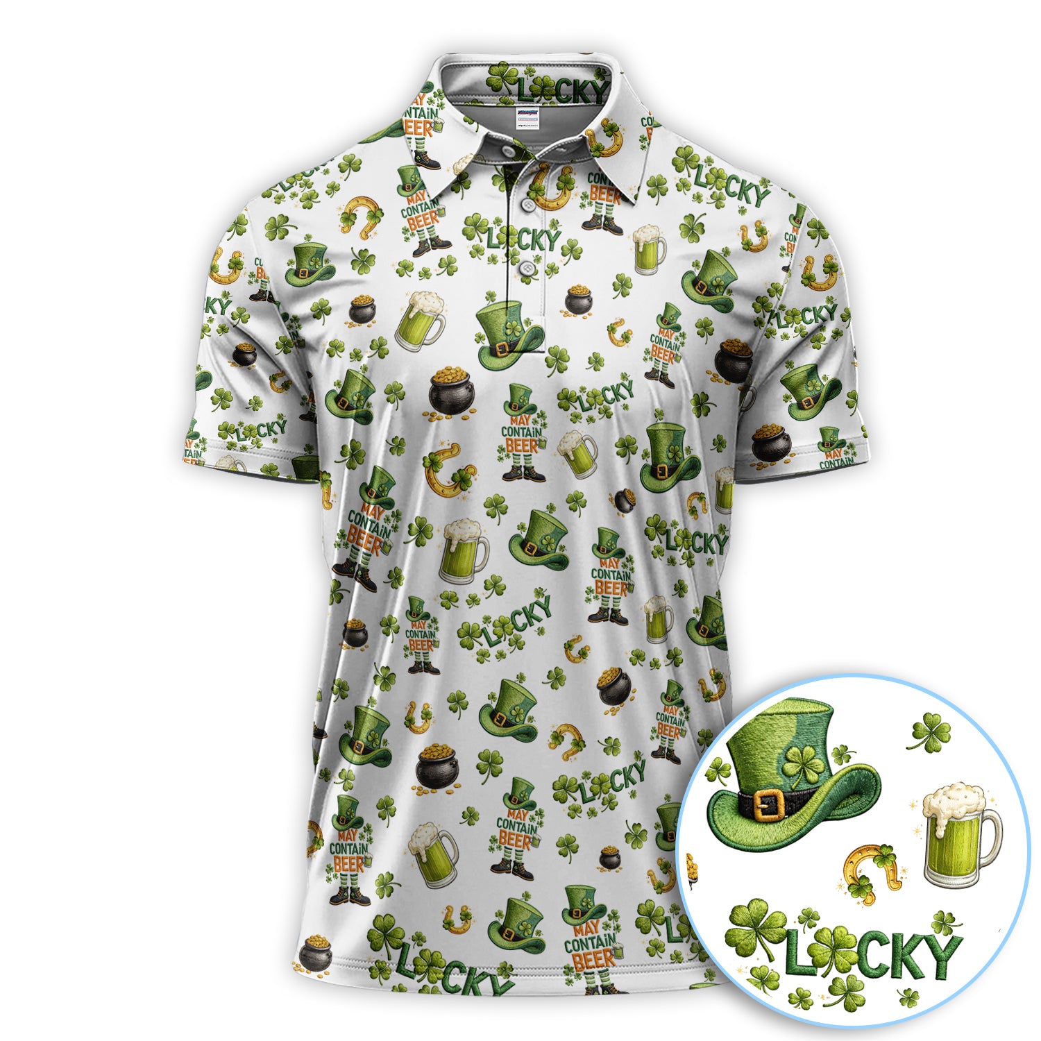 Lucky Shamrock And Beer Golf Shirt, St. Patrick’s Day Irish Pattern Golf Polos, Men Golf Gift