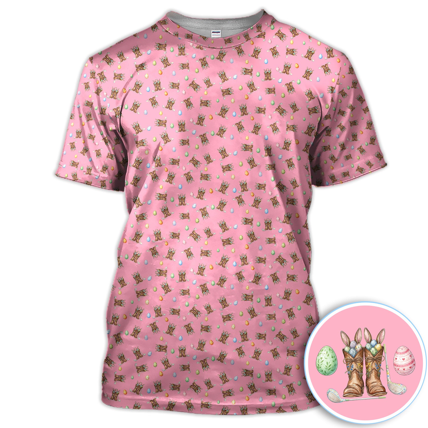 Easter Cowboy Boots Western Coquette Pink Golf Polos, Crazy Golf Shirt For Men, Funny Golf Shirt