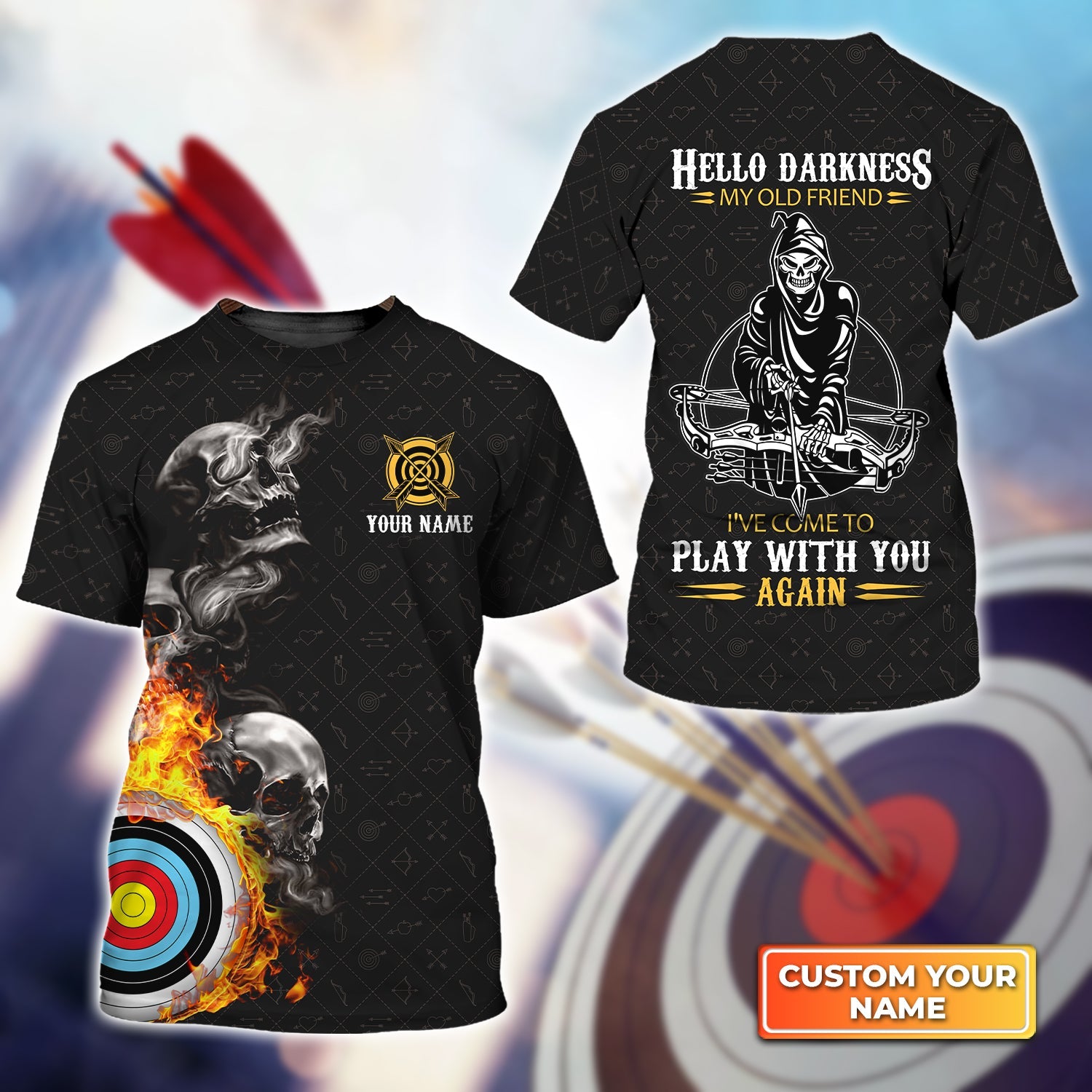Archery Hello Darkness My Old Friend Personalized Name 3D Tshirt Gift For Archer