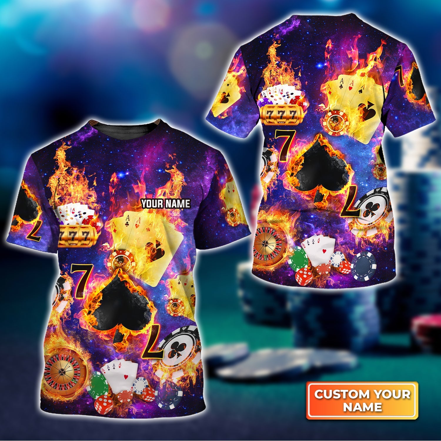 Funny Poker Casino Seamless Pattern Personalized Name 3D Tshirt Gift For Poker Players