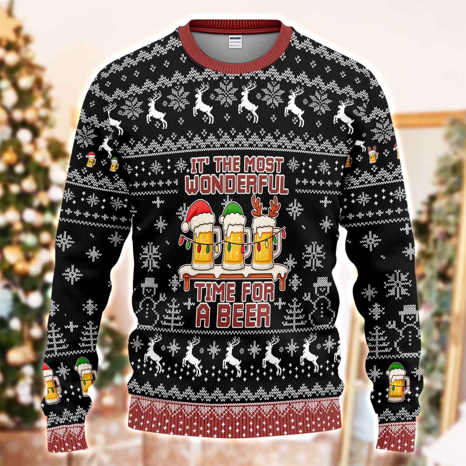 Ugly Christmas Beer Pattern Polos, Funny Xmas Drinking Ugly Sweater Style Shirt, Holiday Polos Golf Gift For Men