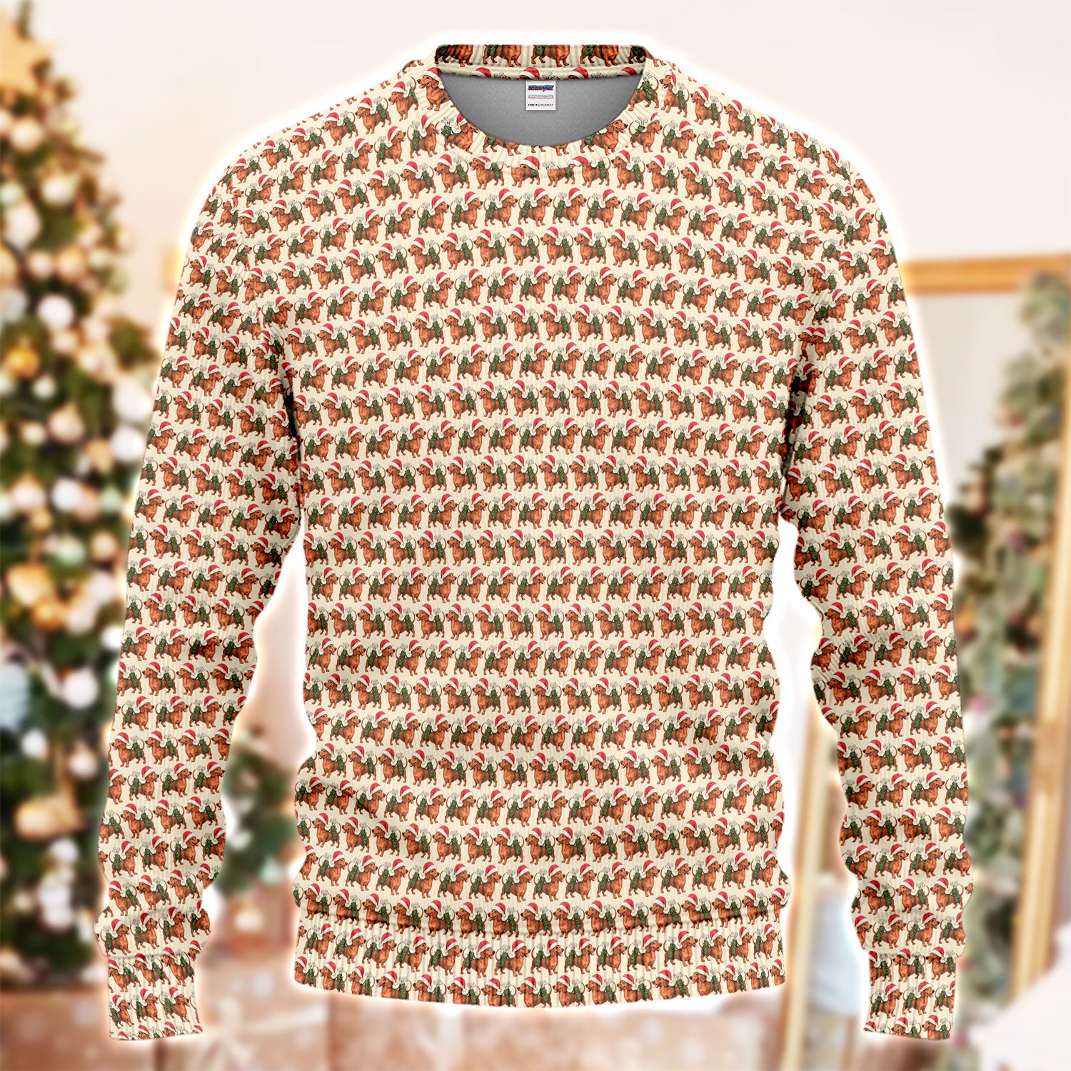 Funny Christmas Dachshund Ugly Sweater, Wiener Dog Pattern Xmas Sweater, Holiday Golf Gift For Men