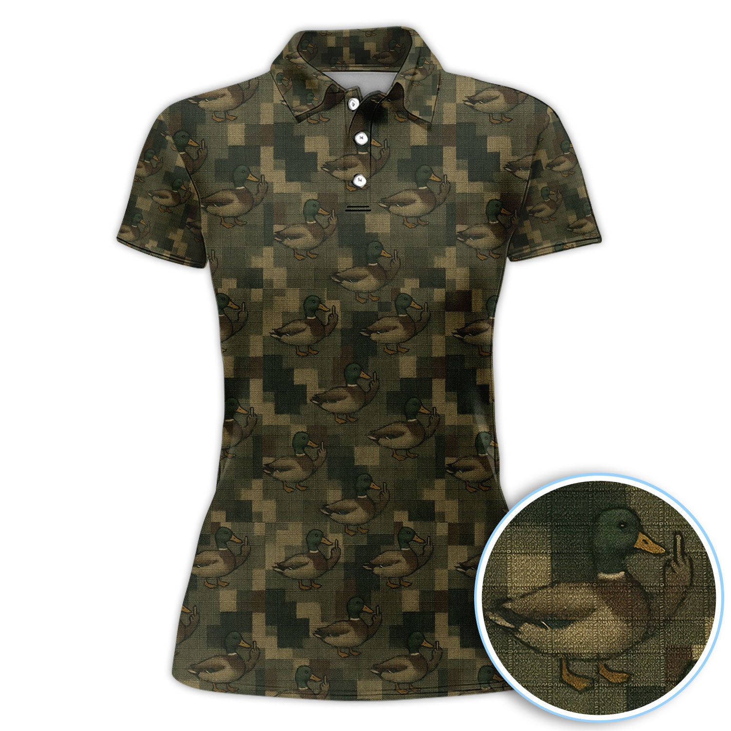 Mallard Duck Green Geometric Camouflage Golf Polos, Golf Shirt For Women, Funny Golf Shirt
