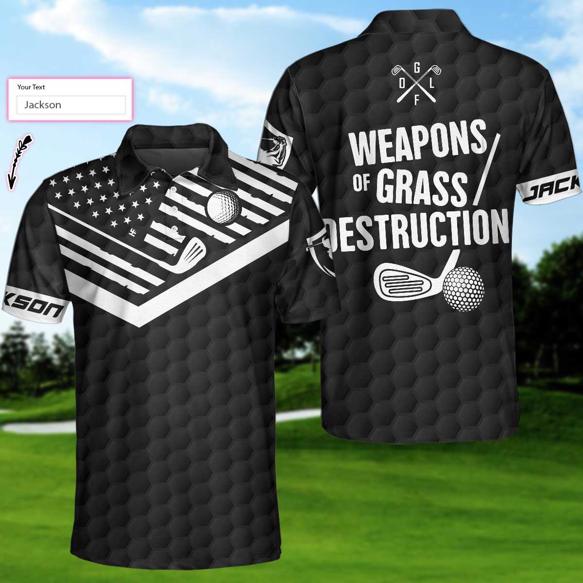 Black American Flag Funny Shirt, Weapons of Grass Destruction Golf Polo
