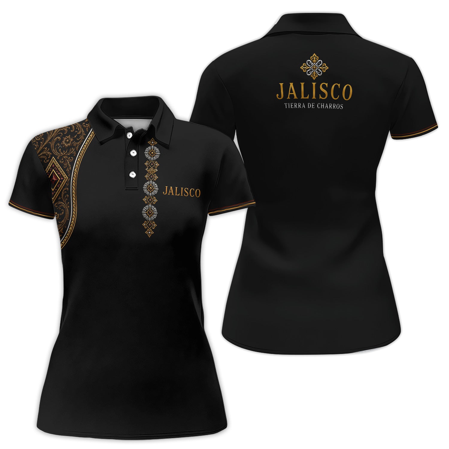 Jalisco Polo Shirt for Women – Tierra de Charros Mexican Heritage Ornamental Shirt